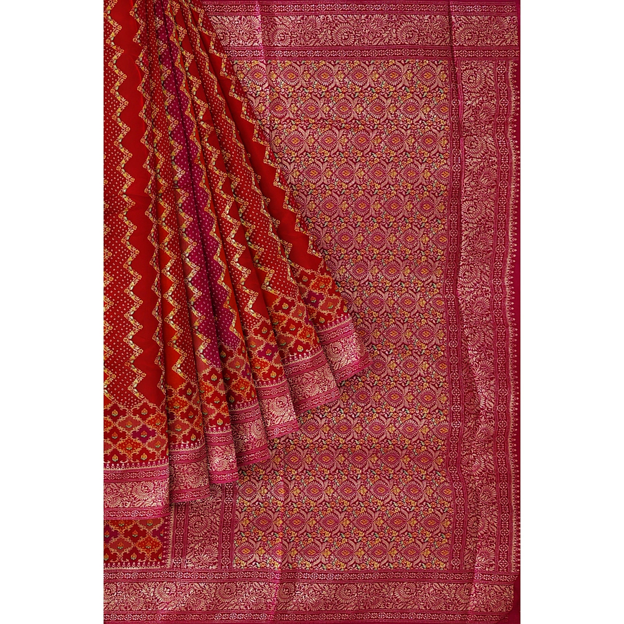 Pink & Red Fancy Silk Saree with Subtle Shine – Elegant Festive Wear Saree Online
