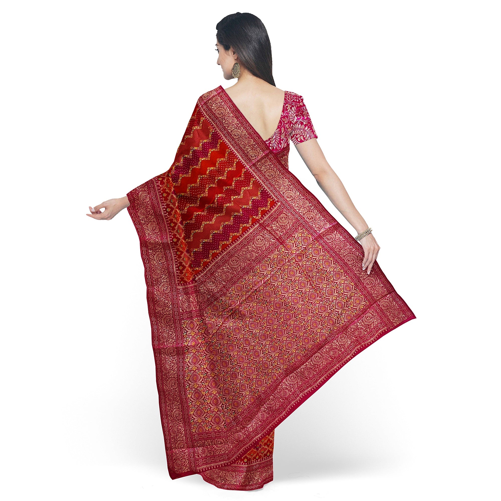 Pink & Red Fancy Silk Saree with Subtle Shine – Elegant Festive Wear Saree Online