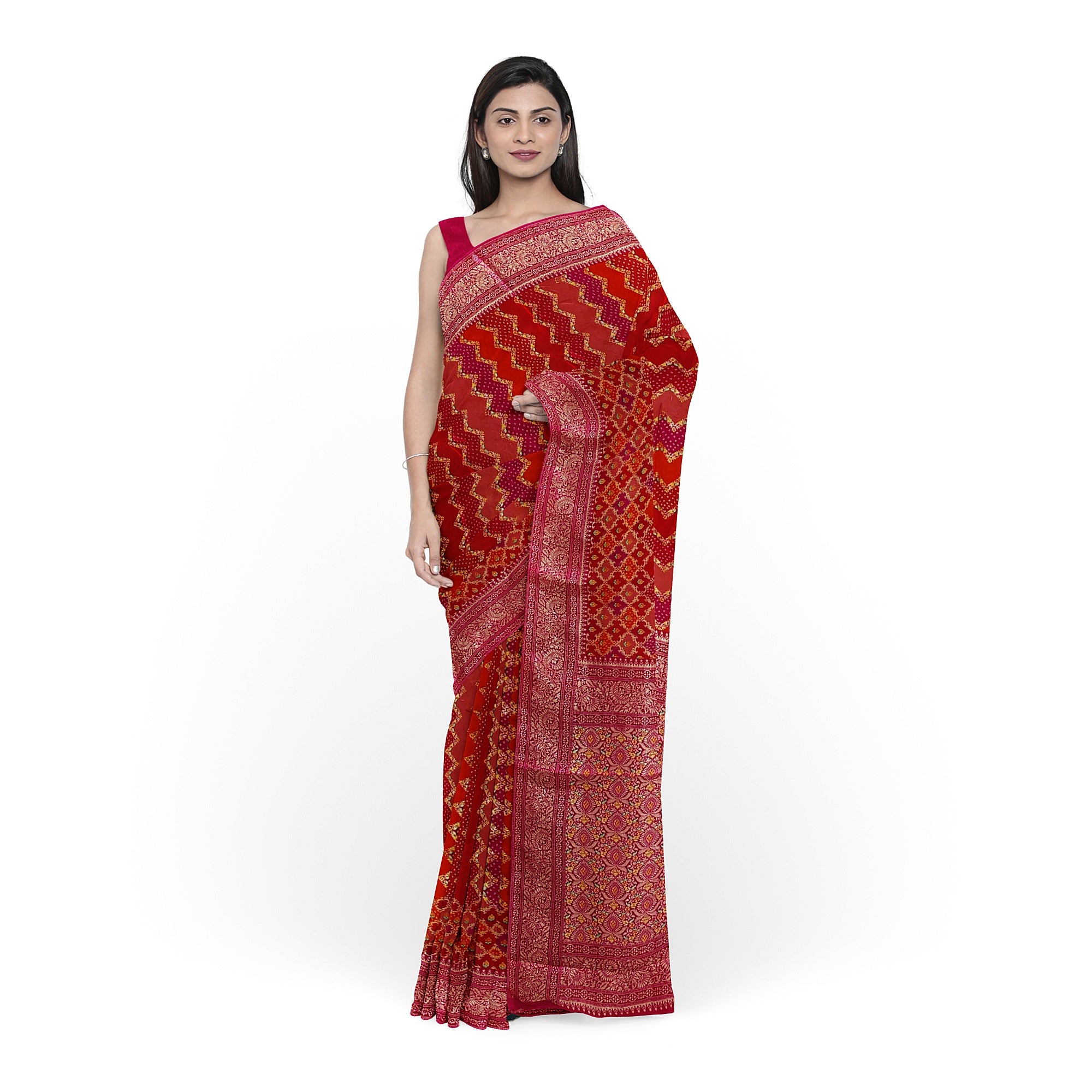 Pink & Red Fancy Silk Saree with Subtle Shine – Elegant Festive Wear Saree Online