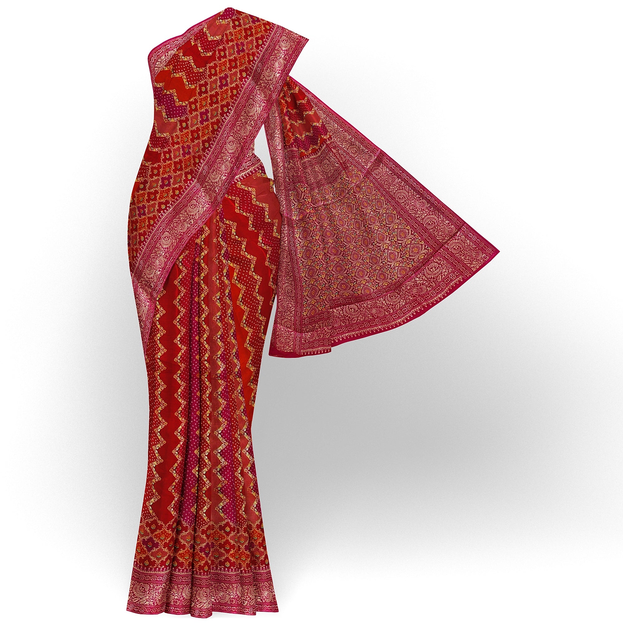 Pink & Red Fancy Silk Saree with Subtle Shine – Elegant Festive Wear Saree Online