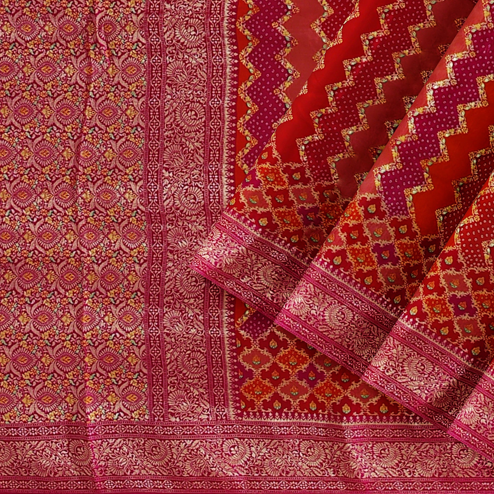Pink & Red Fancy Silk Saree with Subtle Shine – Elegant Festive Wear Saree Online