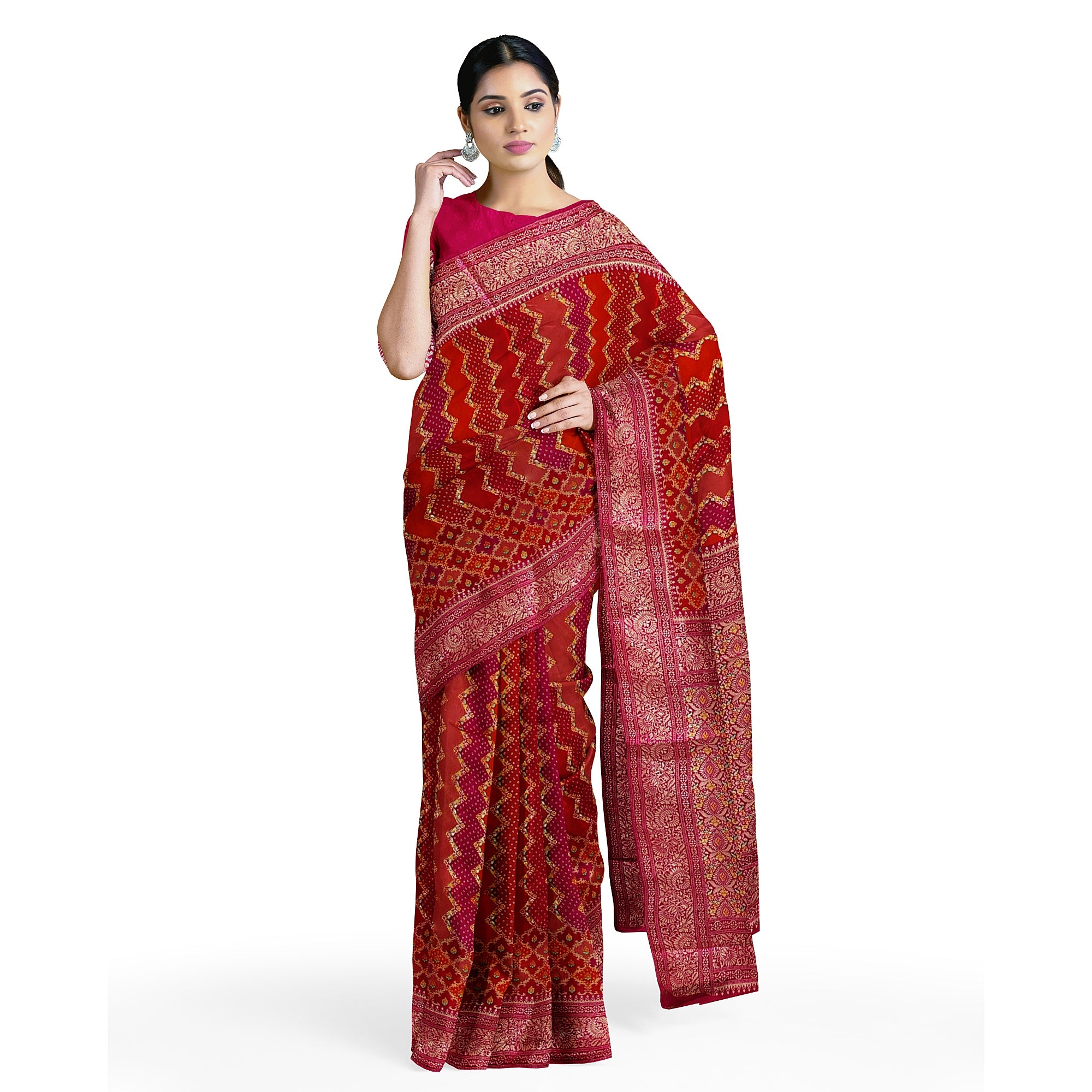 Pink & Red Fancy Silk Saree with Subtle Shine – Elegant Festive Wear Saree Online