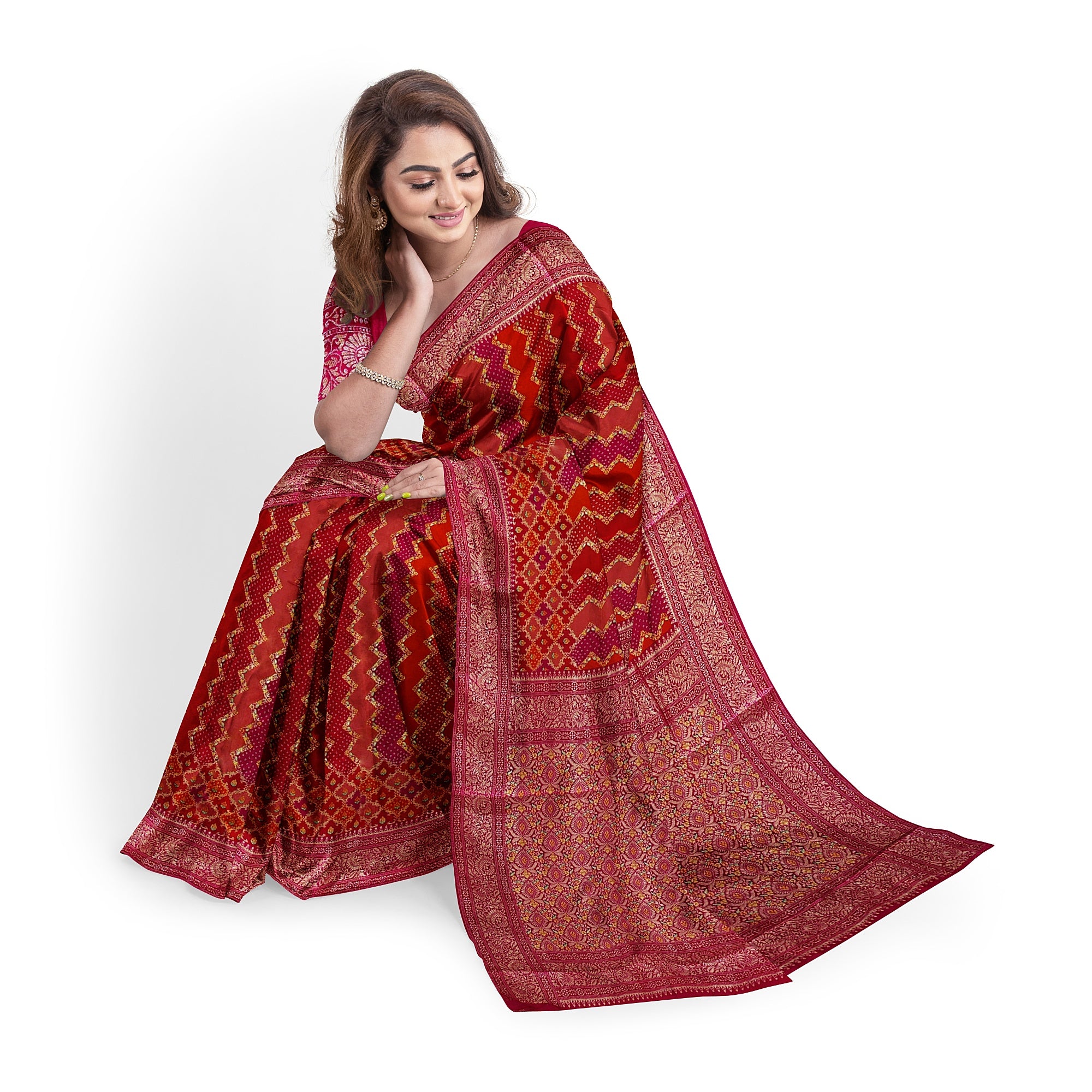 Pink & Red Fancy Silk Saree with Subtle Shine – Elegant Festive Wear Saree Online