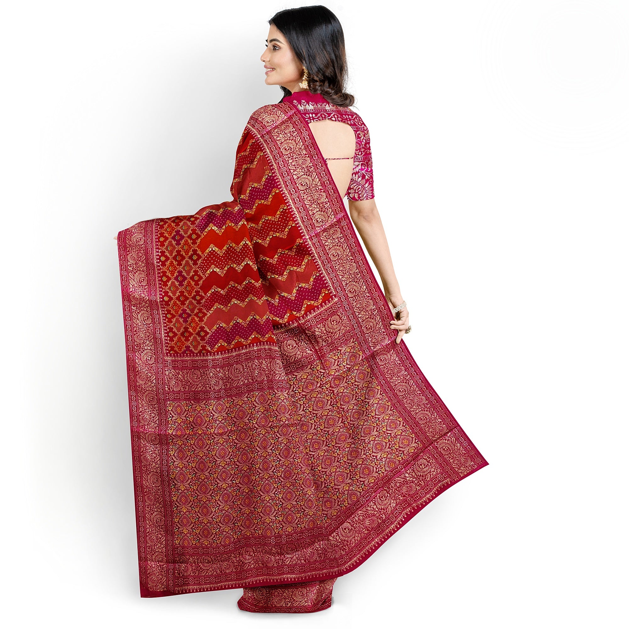 Pink & Red Fancy Silk Saree with Subtle Shine – Elegant Festive Wear Saree Online