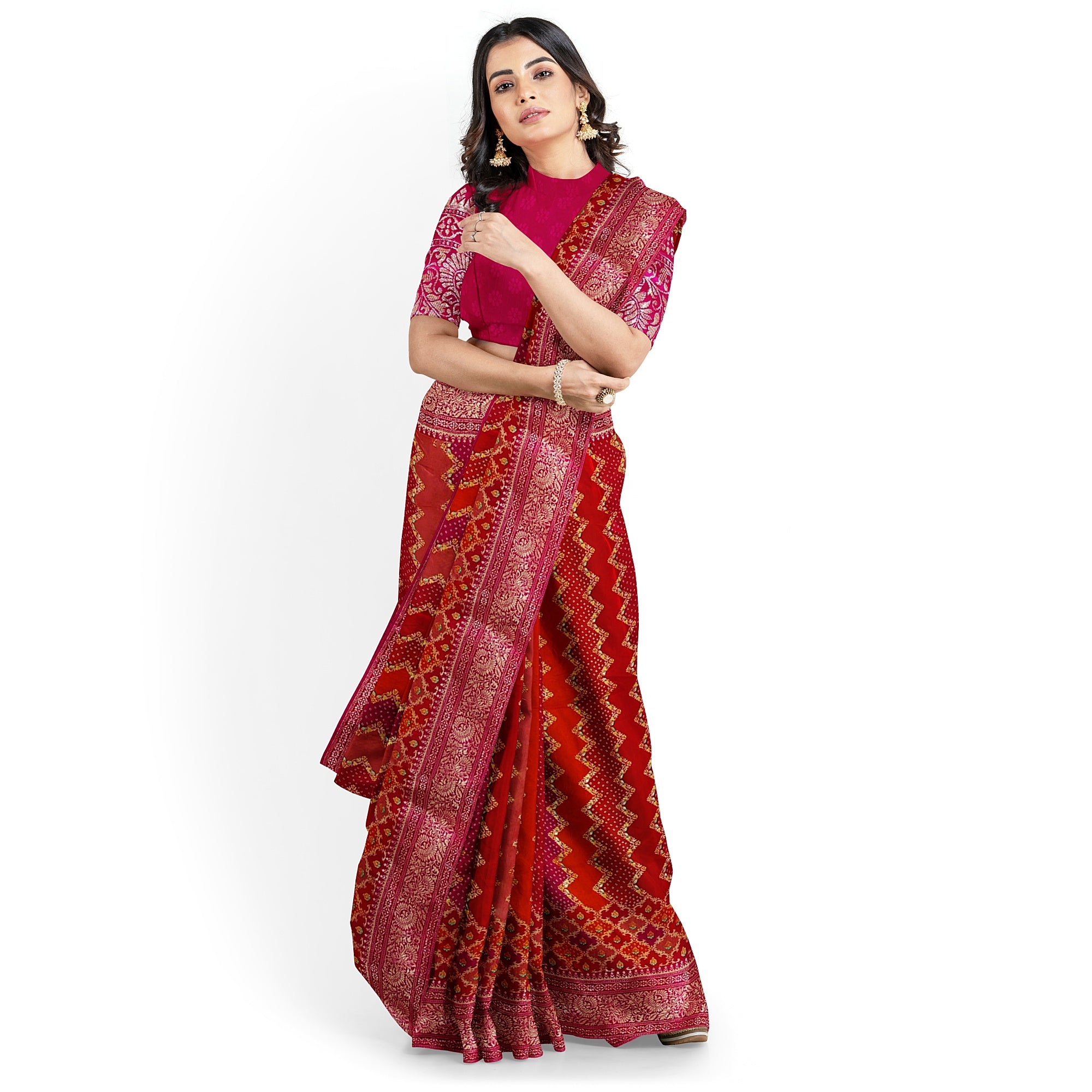 Pink & Red Fancy Silk Saree with Subtle Shine – Elegant Festive Wear Saree Online