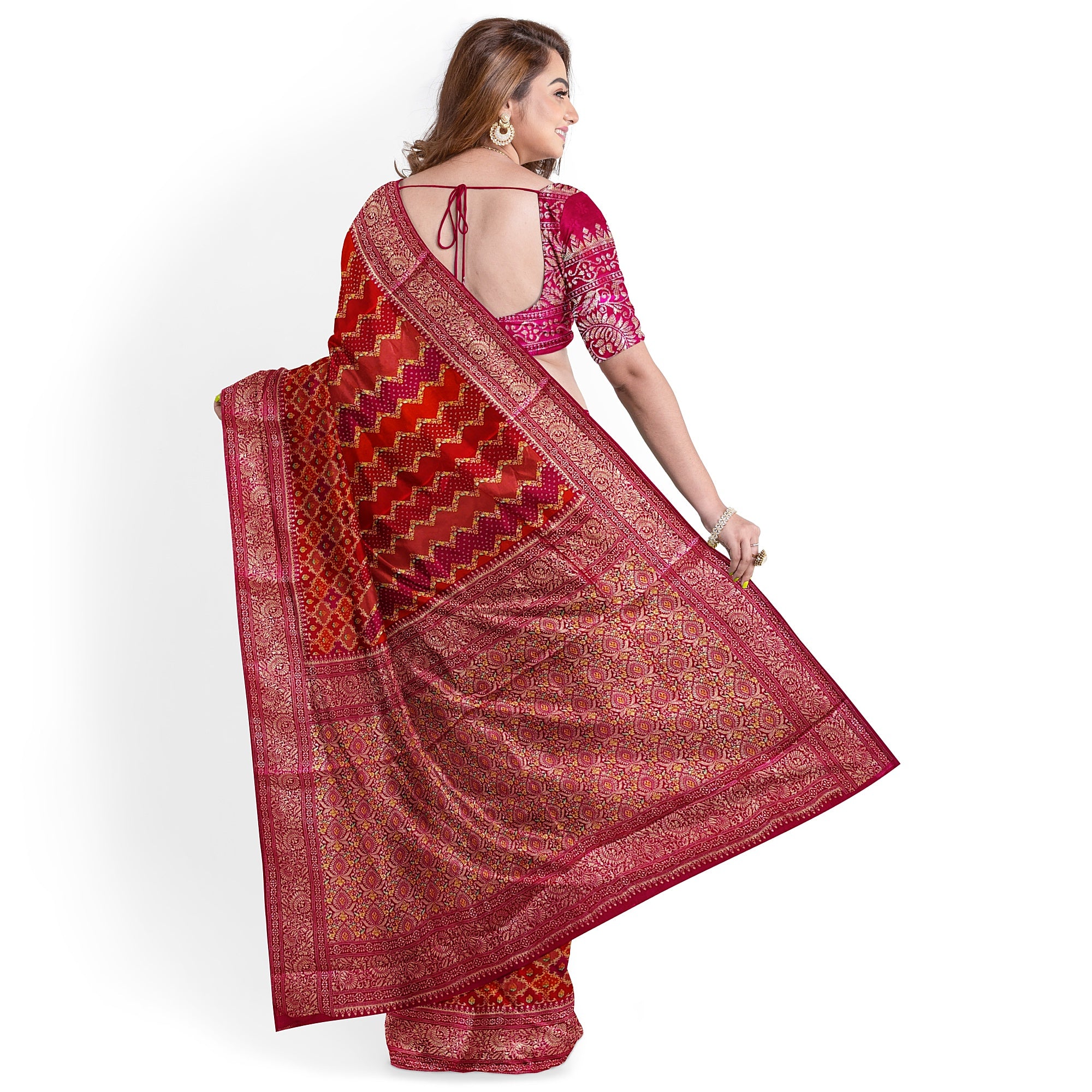 Pink & Red Fancy Silk Saree with Subtle Shine – Elegant Festive Wear Saree Online