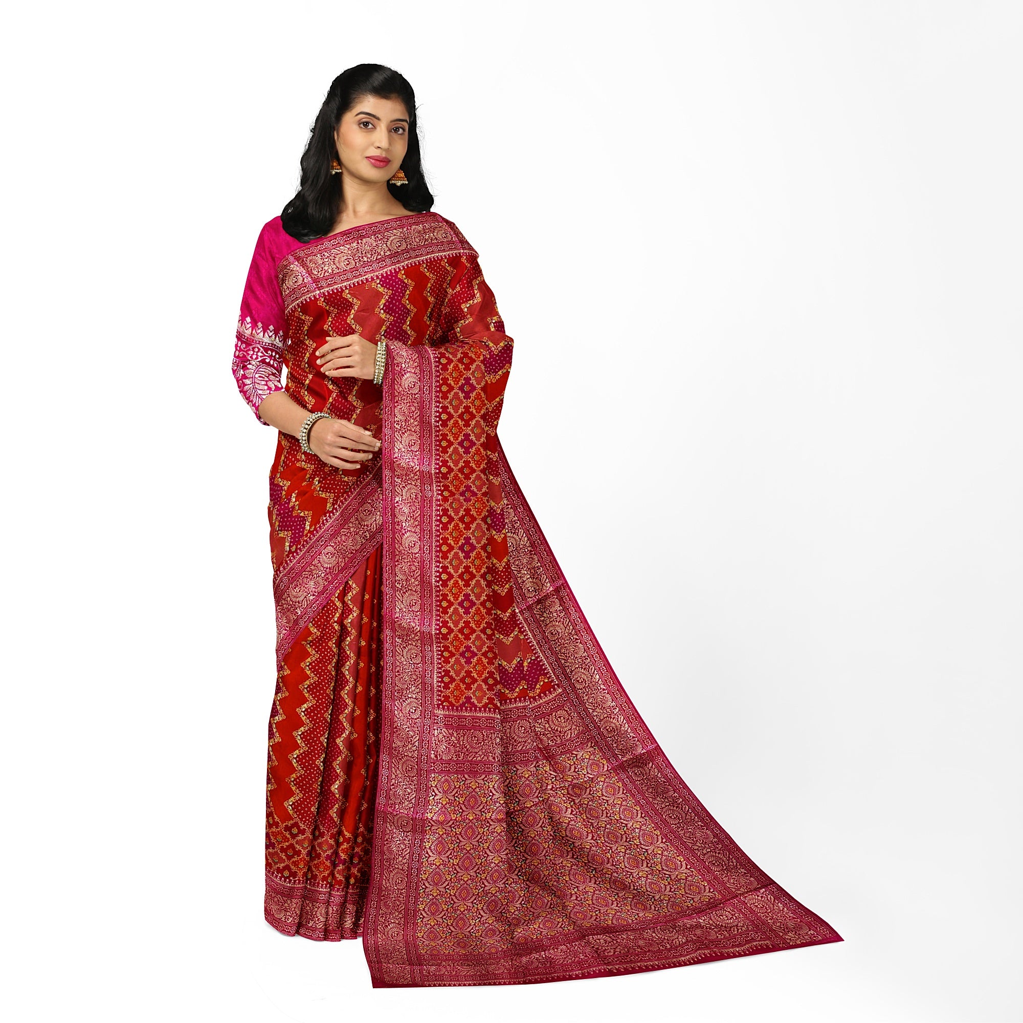 Pink & Red Fancy Silk Saree with Subtle Shine – Elegant Festive Wear Saree Online