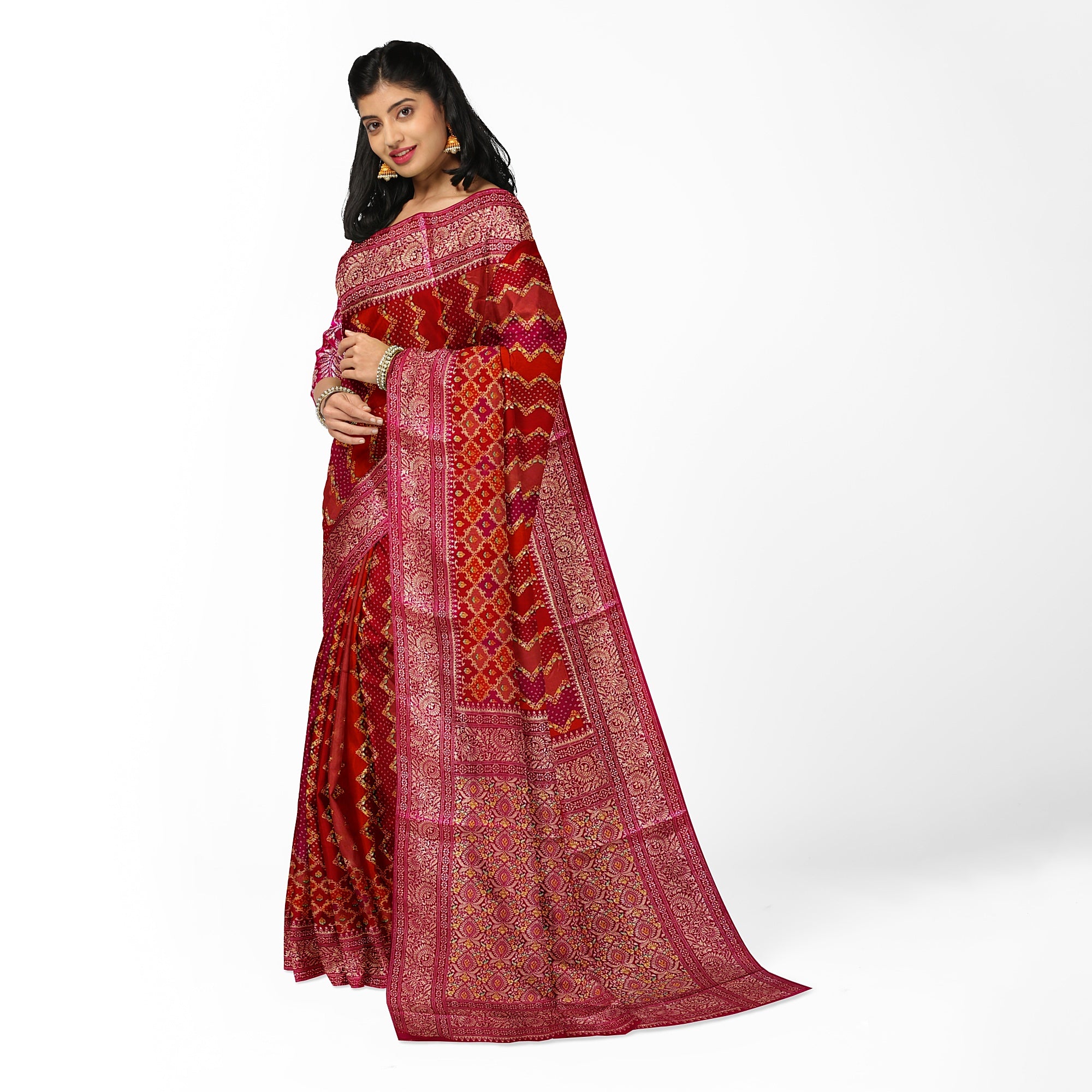 Pink & Red Fancy Silk Saree with Subtle Shine – Elegant Festive Wear Saree Online