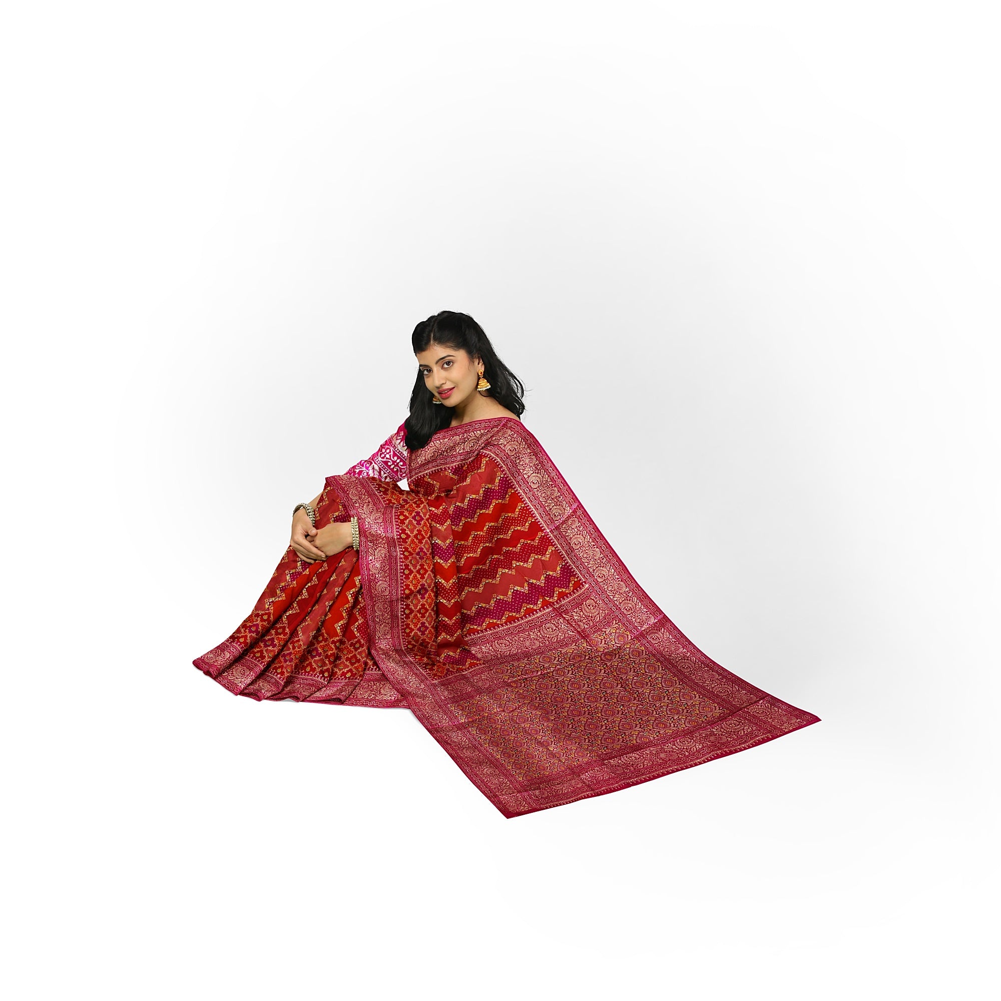 Pink & Red Fancy Silk Saree with Subtle Shine – Elegant Festive Wear Saree Online