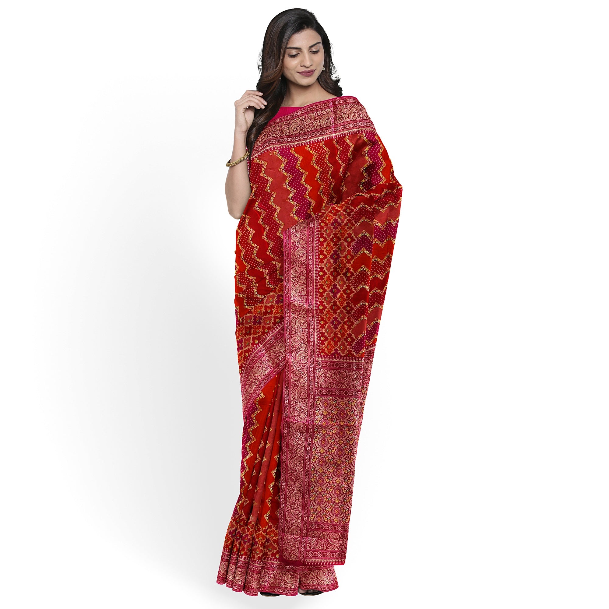 Pink & Red Fancy Silk Saree with Subtle Shine – Elegant Festive Wear Saree Online