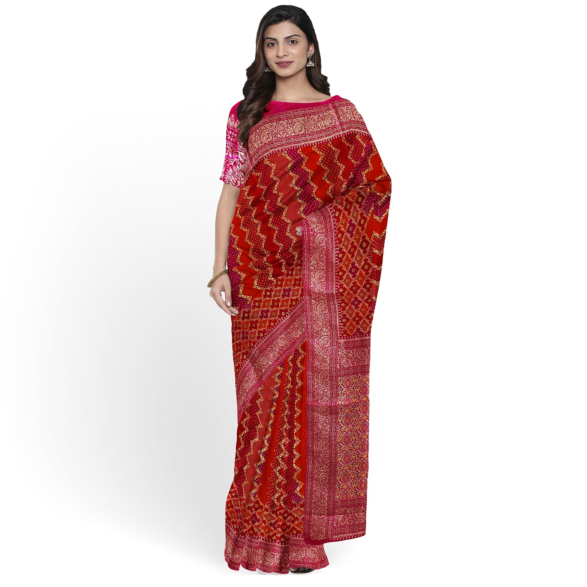 Pink & Red Fancy Silk Saree with Subtle Shine – Elegant Festive Wear Saree Online