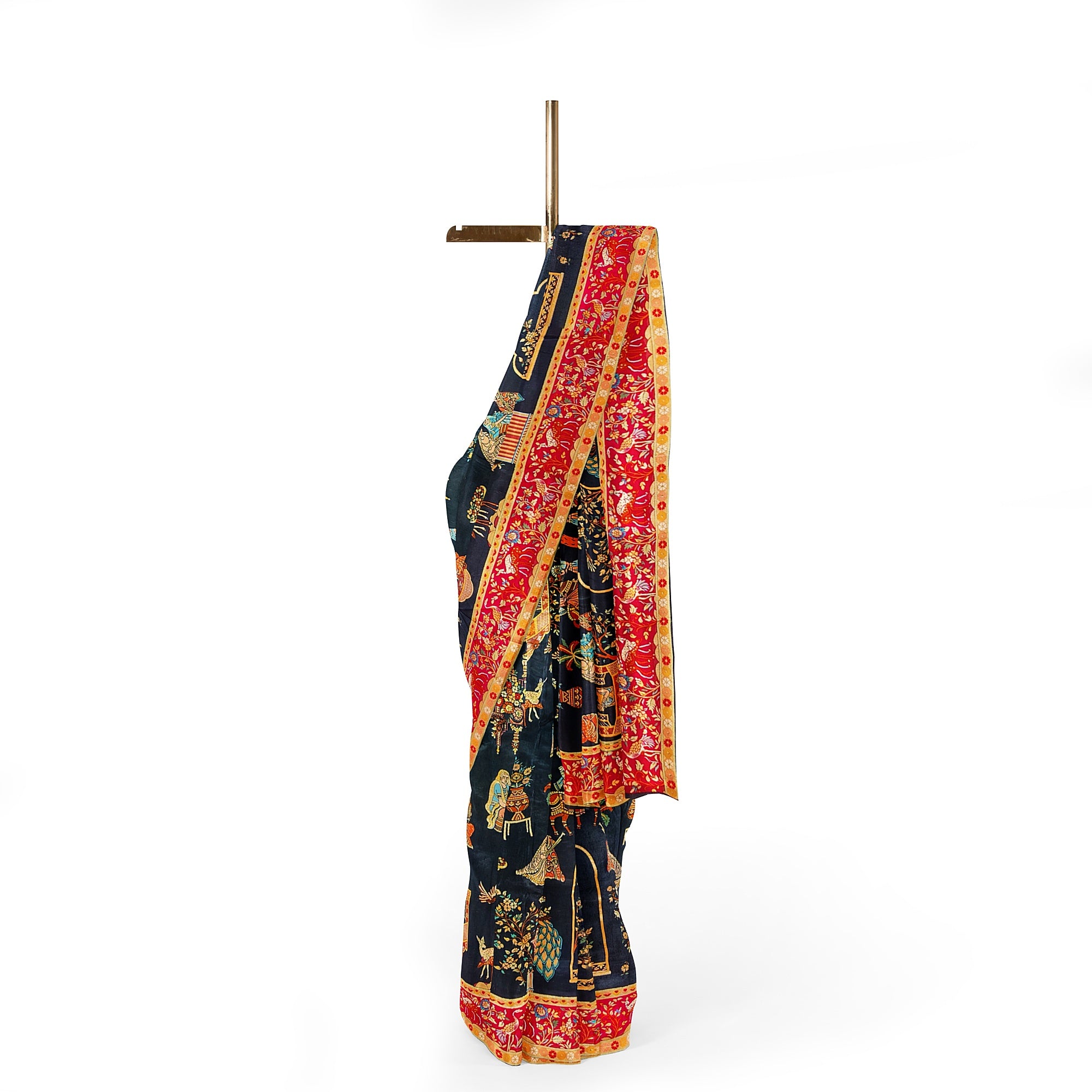 Mughal Work Saree with Animal Border and Zari Work – Regal Traditional Saree Online
