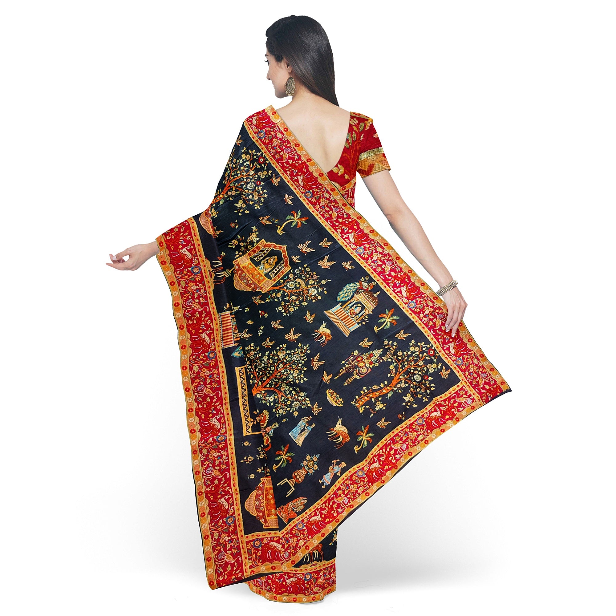 Mughal Work Saree with Animal Border and Zari Work – Regal Traditional Saree Online