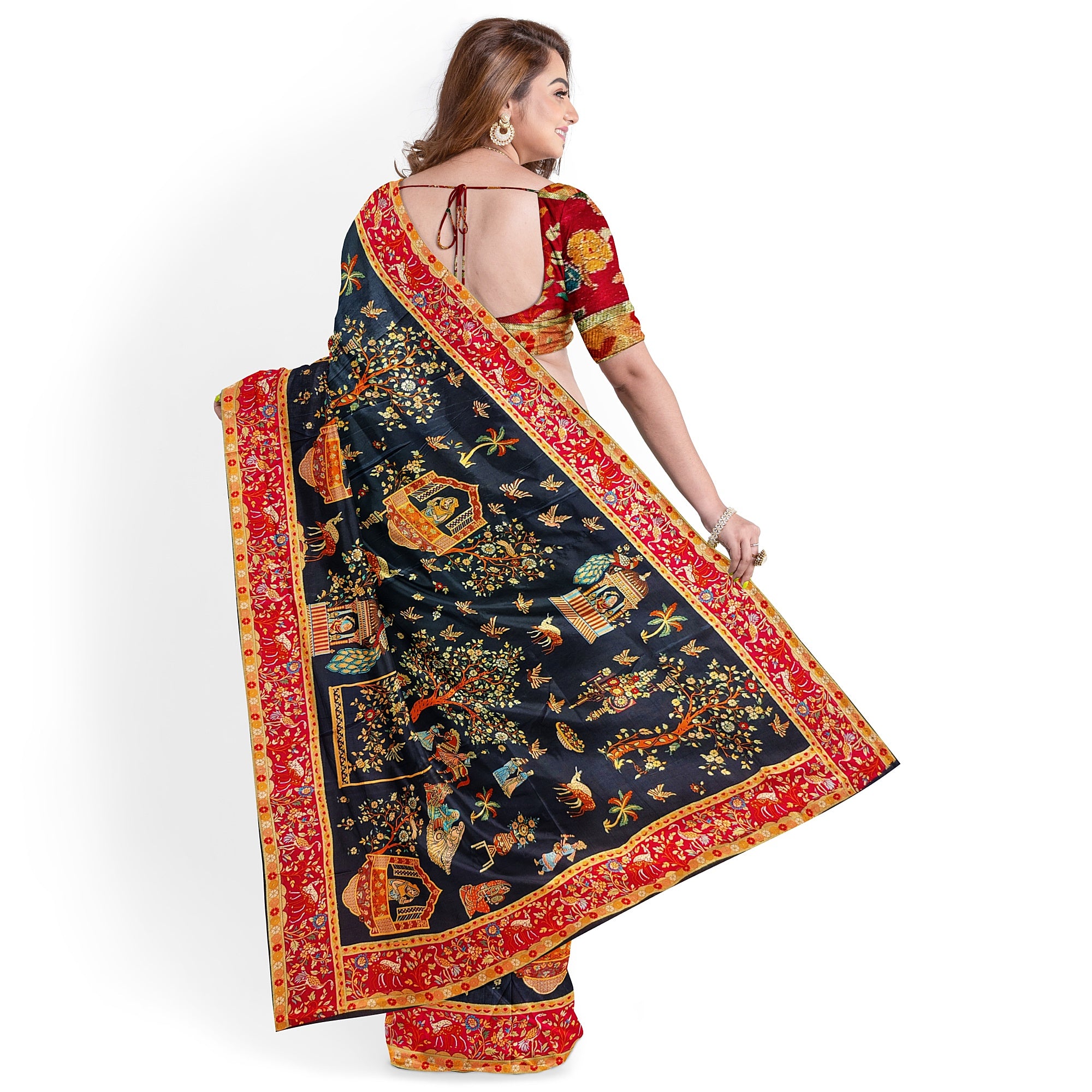 Mughal Work Saree with Animal Border and Zari Work – Regal Traditional Saree Online