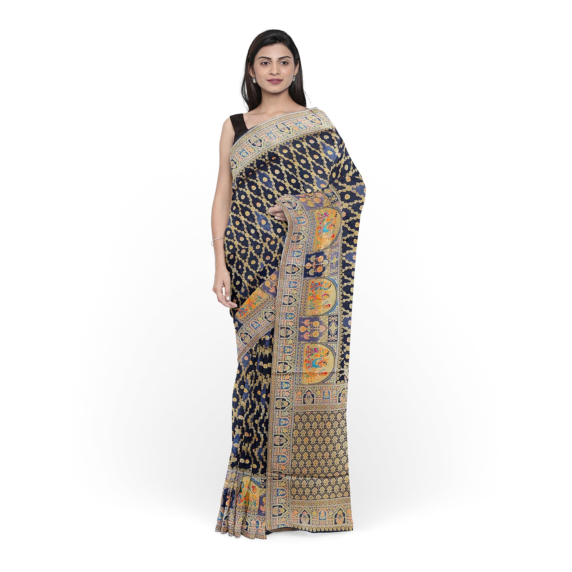 Black Fancy Saree with Mughal Work – Elegant Fancy Saree Online
