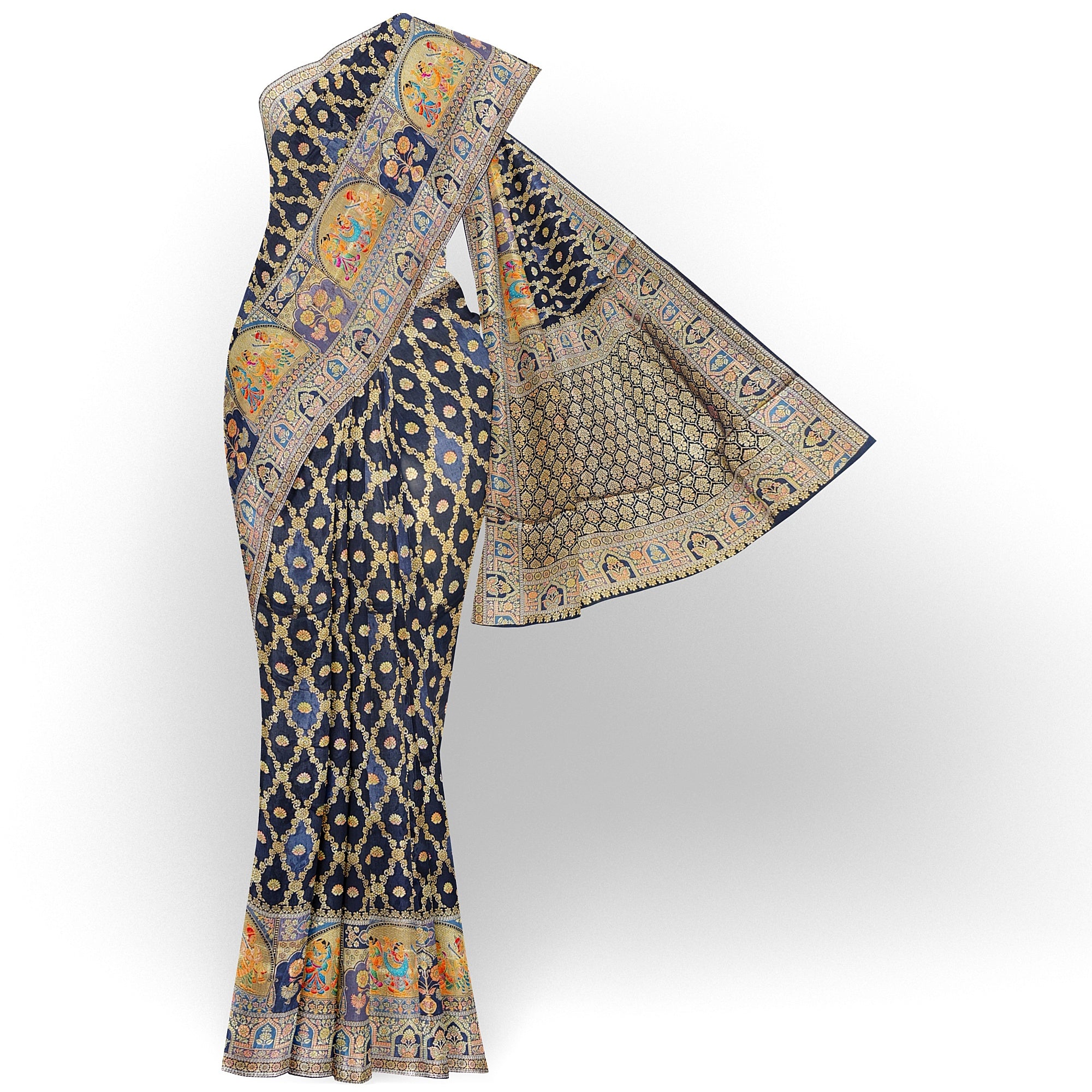 Black Fancy Saree with Mughal Work – Elegant Fancy Saree Online