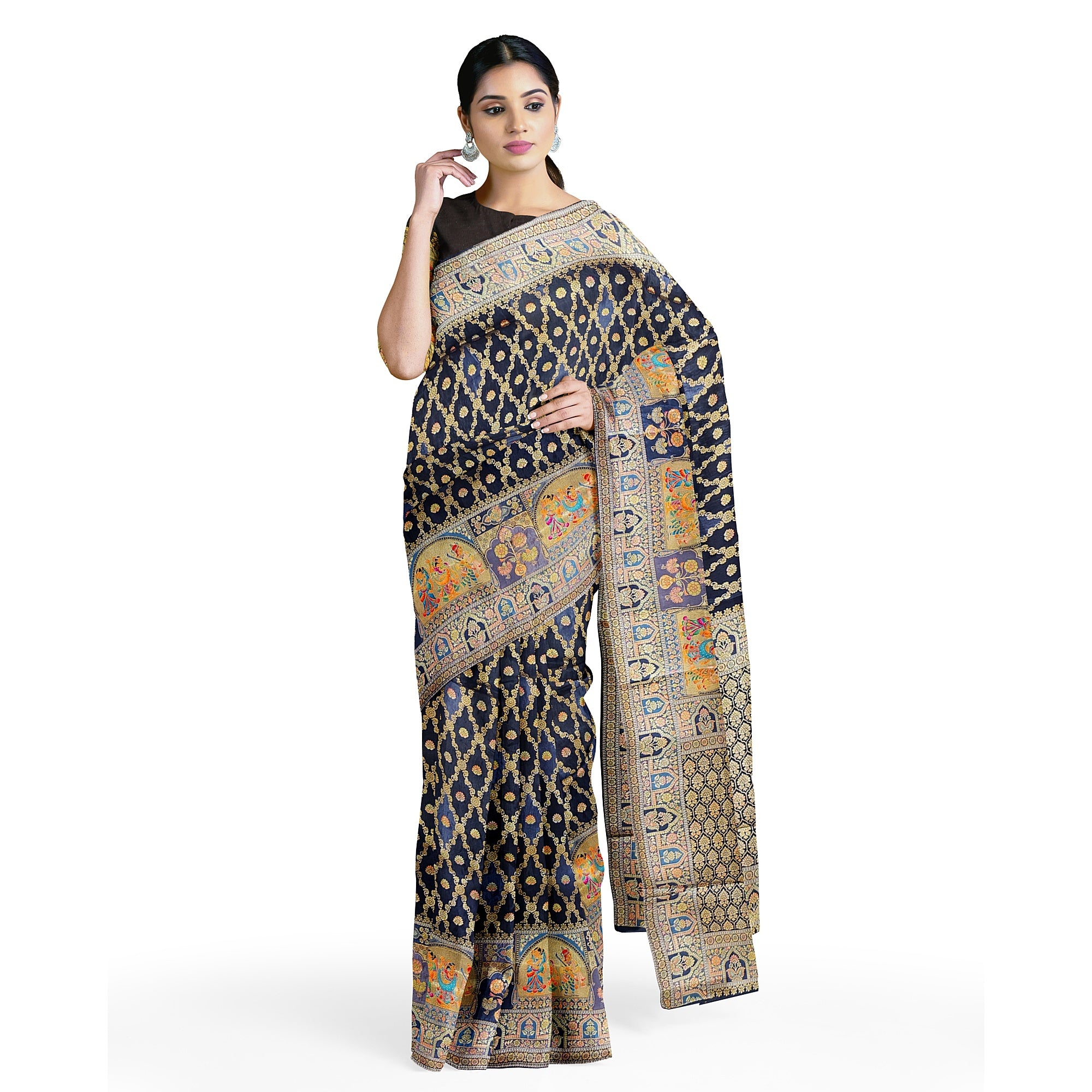 Black Fancy Saree with Mughal Work – Elegant Fancy Saree Online