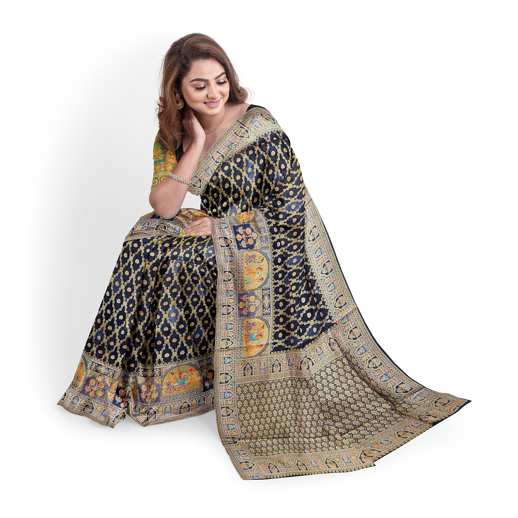 Black Fancy Saree with Mughal Work – Elegant Fancy Saree Online