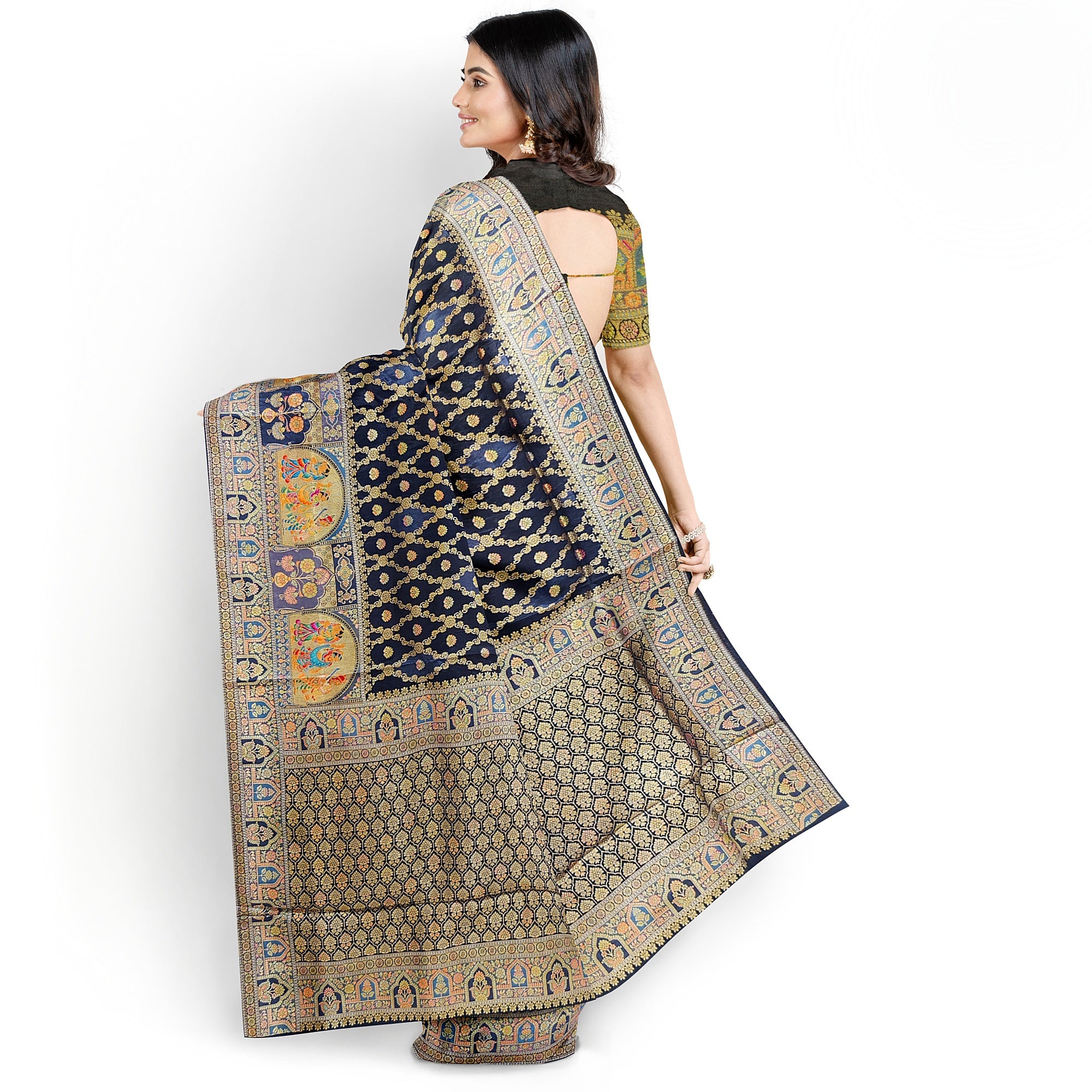 Black Fancy Saree with Mughal Work – Elegant Fancy Saree Online