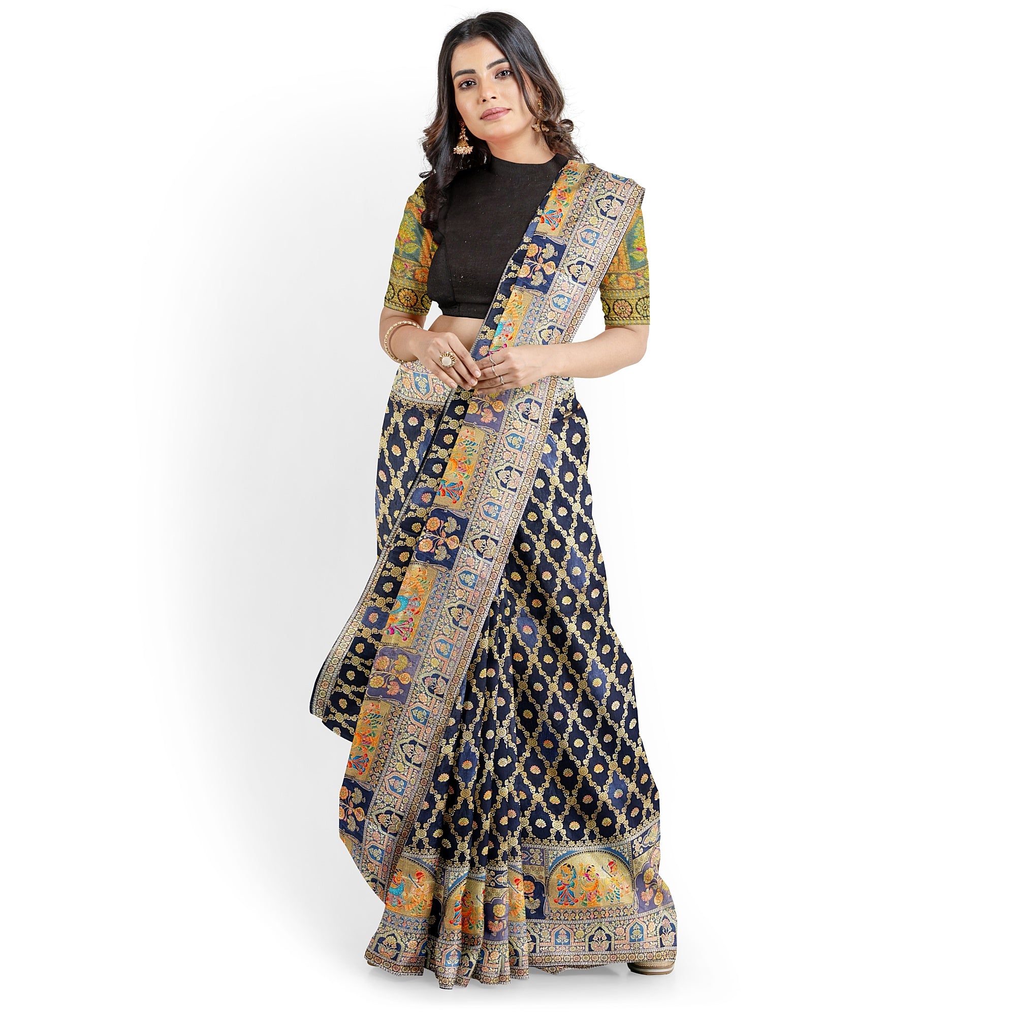 Black Fancy Saree with Mughal Work – Elegant Fancy Saree Online