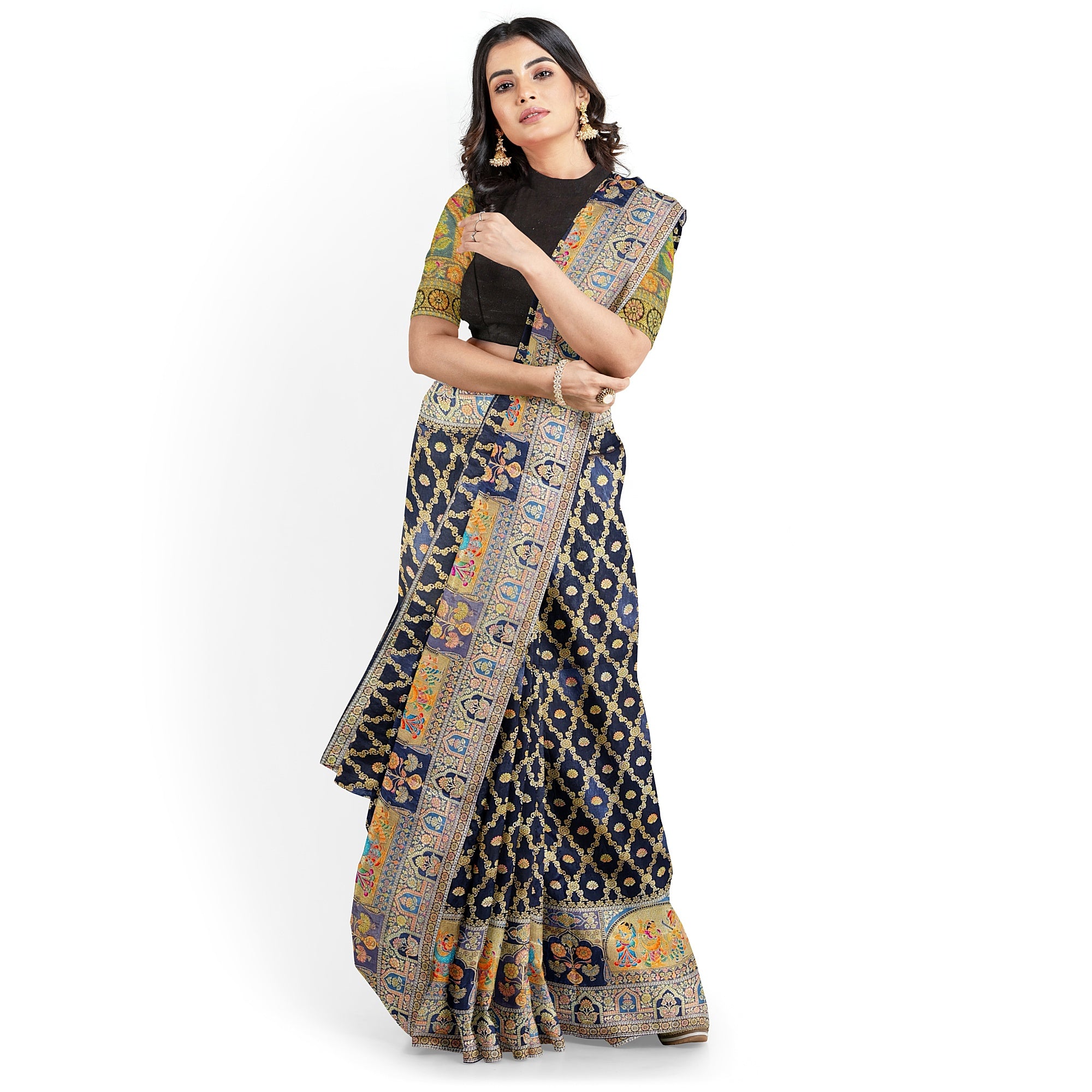 Black Fancy Saree with Mughal Work – Elegant Fancy Saree Online