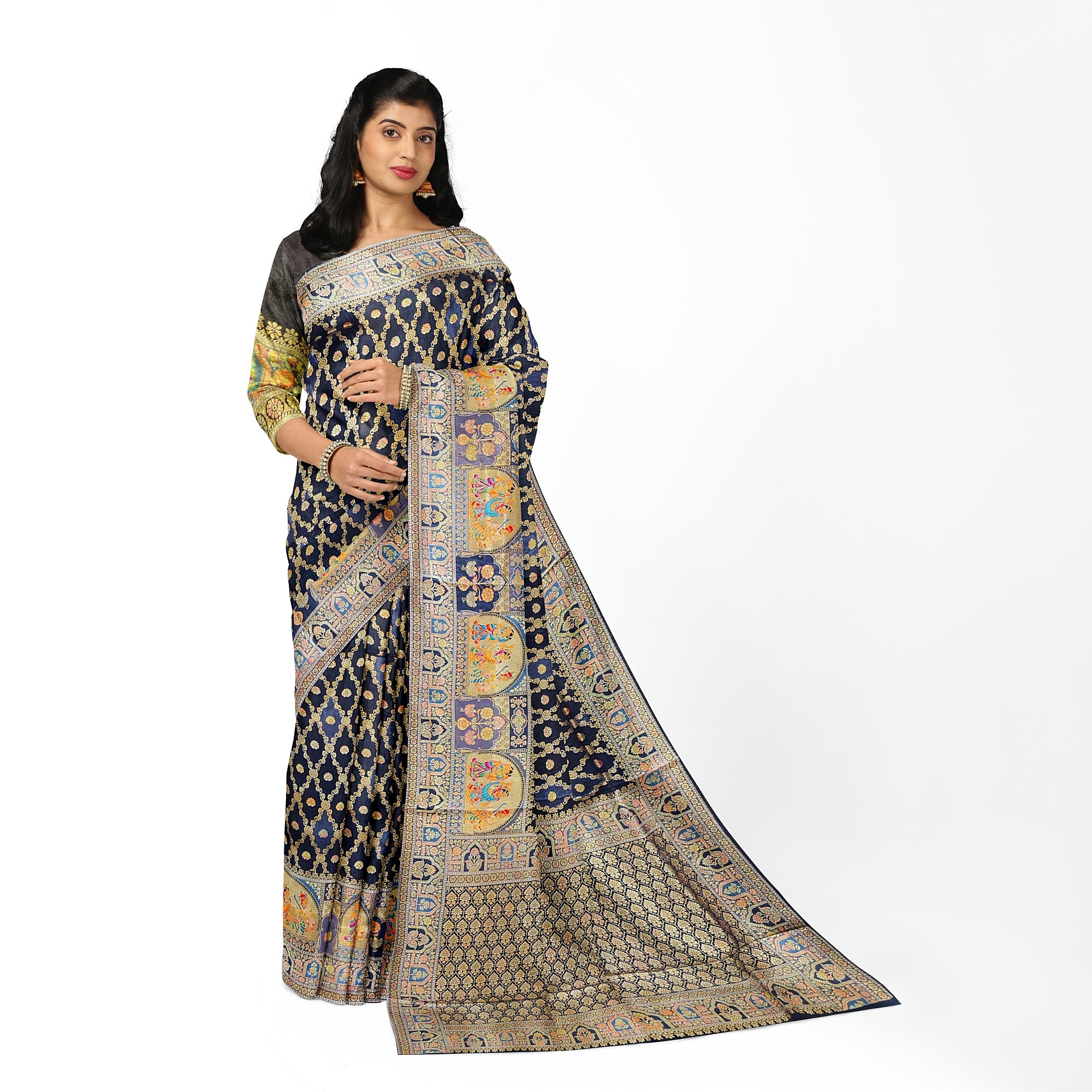 Black Fancy Saree with Mughal Work – Elegant Fancy Saree Online