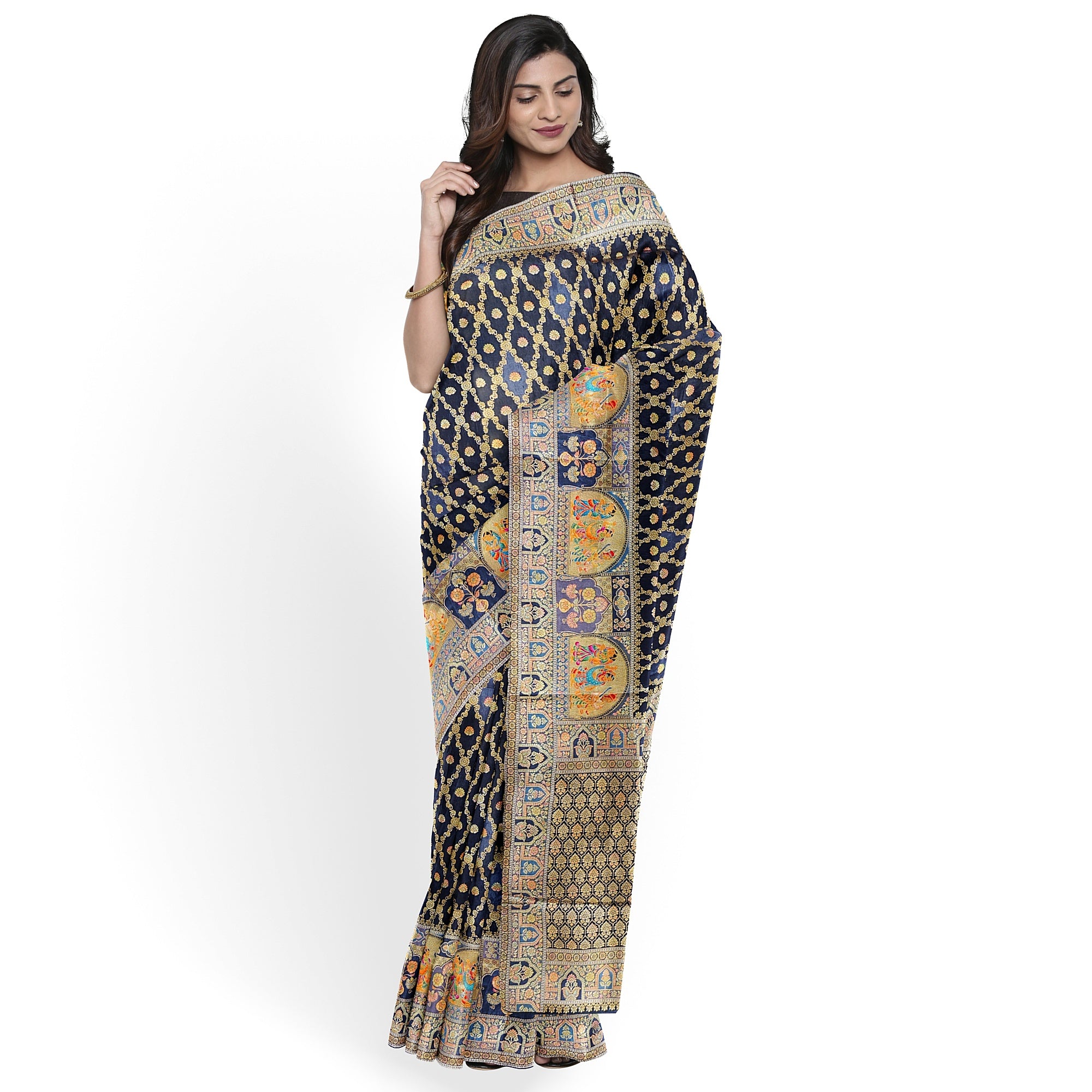 Black Fancy Saree with Mughal Work – Elegant Fancy Saree Online