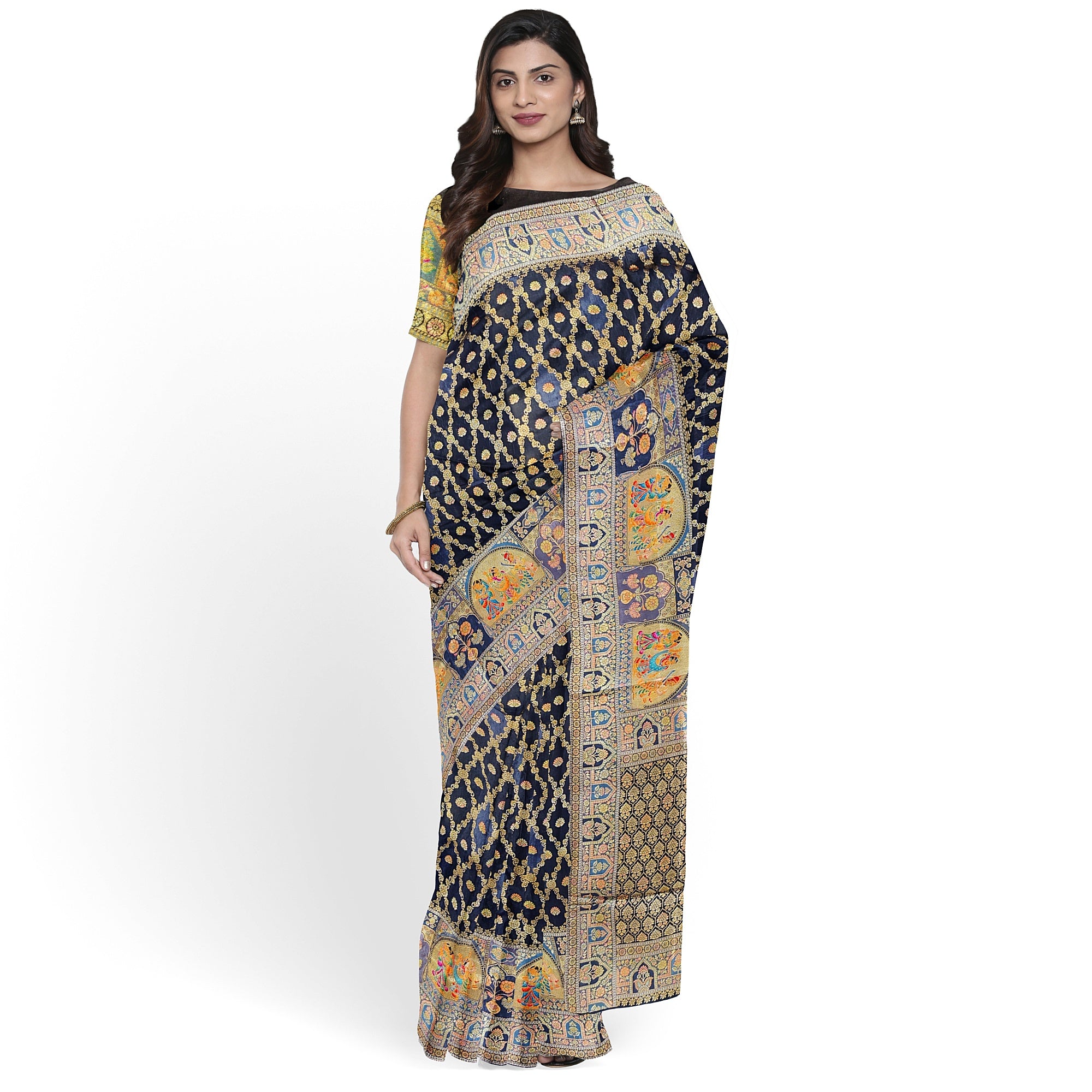 Black Fancy Saree with Mughal Work – Elegant Fancy Saree Online
