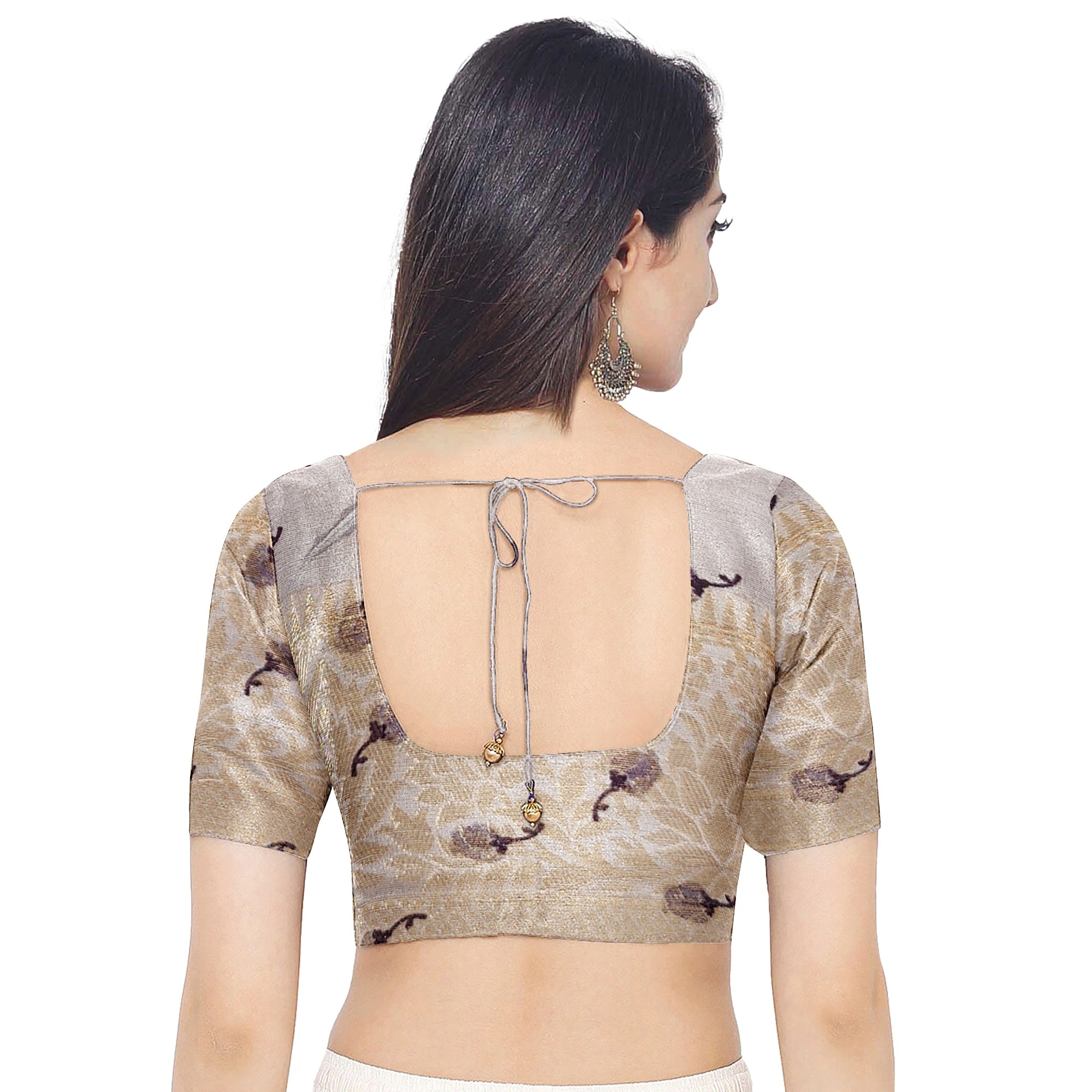 Grey Raw Silk Saree – Floral Fancy Work & Silver Border – Shop Online