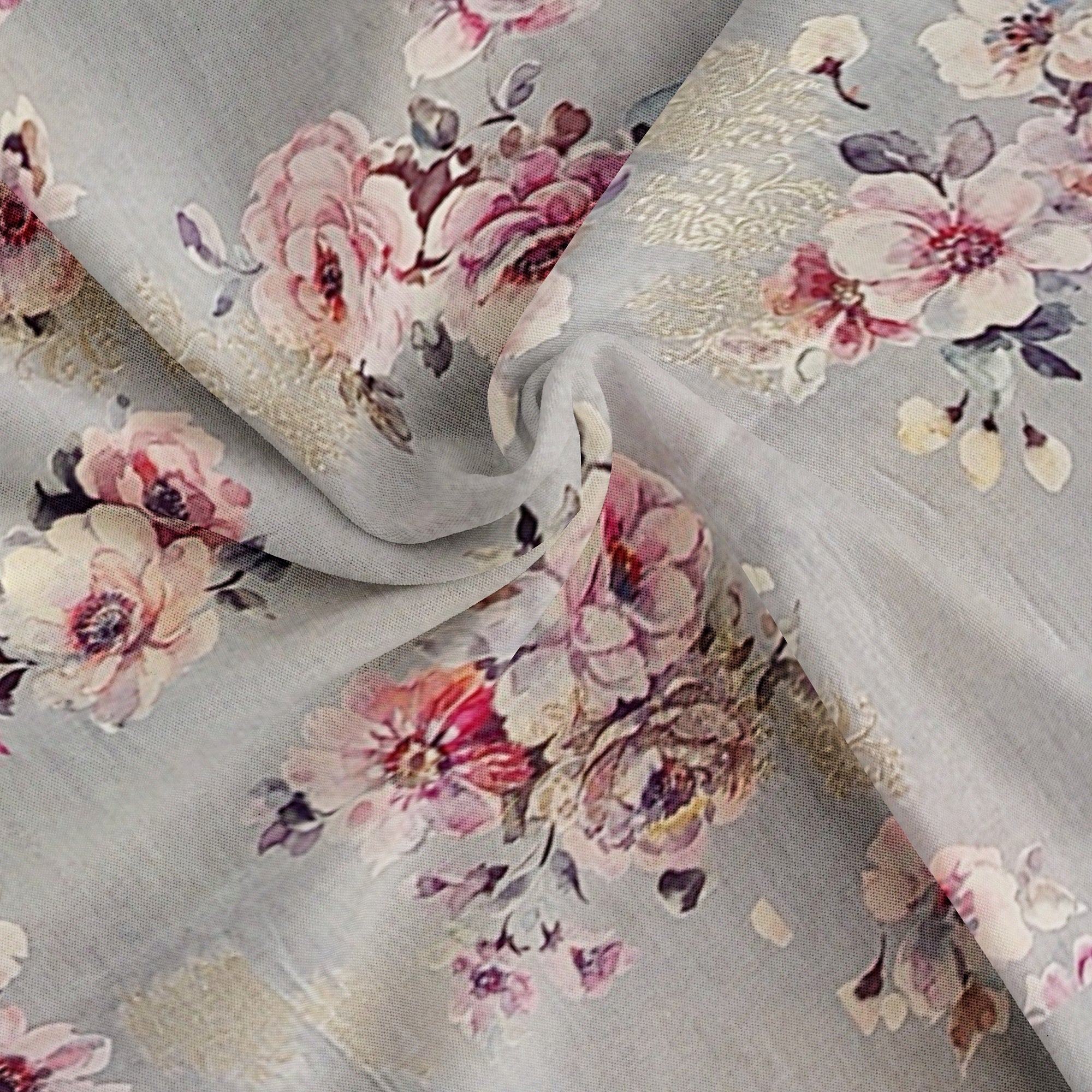 Grey Raw Silk Saree – Floral Fancy Work & Silver Border – Shop Online