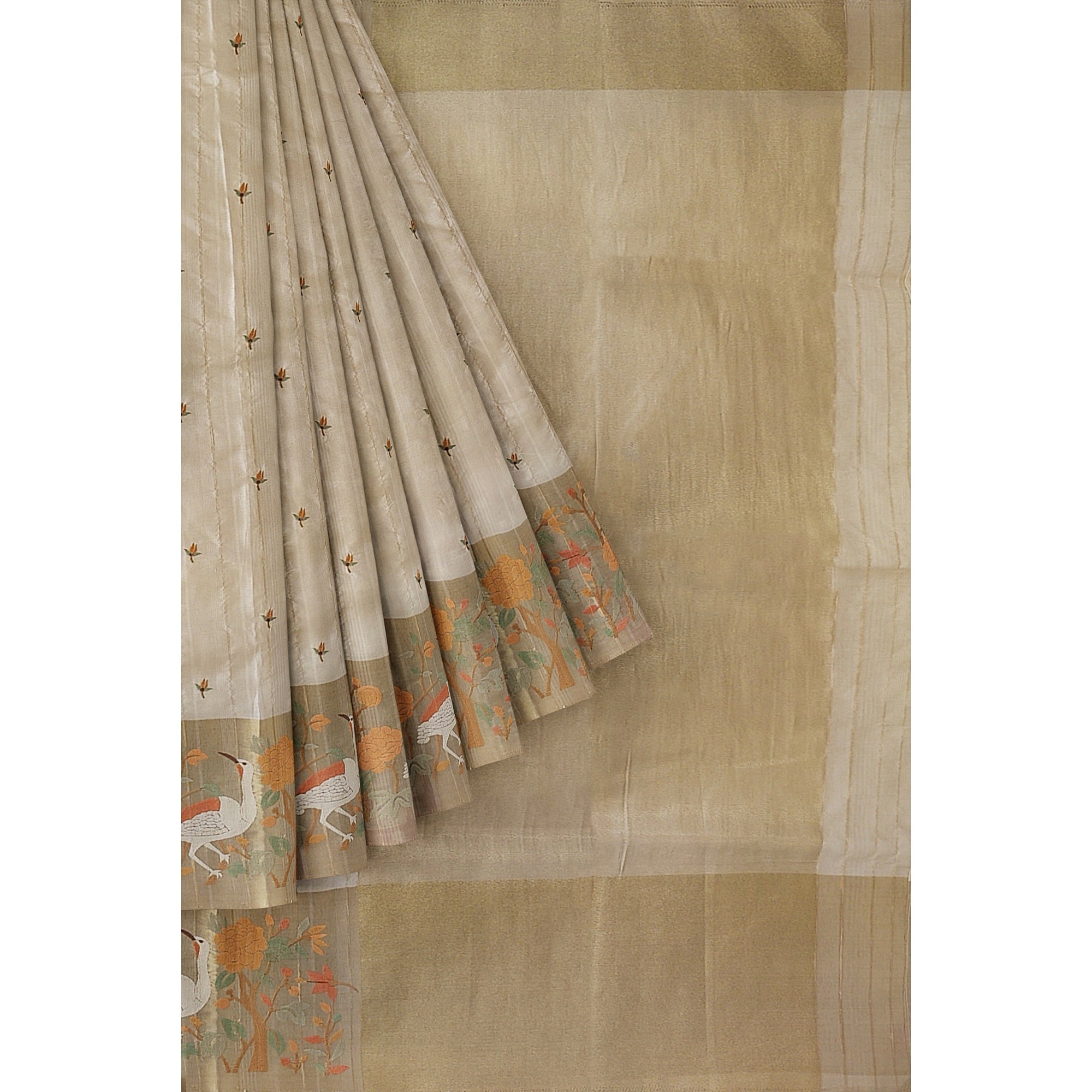 Designer Flamingo Raw Silk Saree with Border – Shop Online