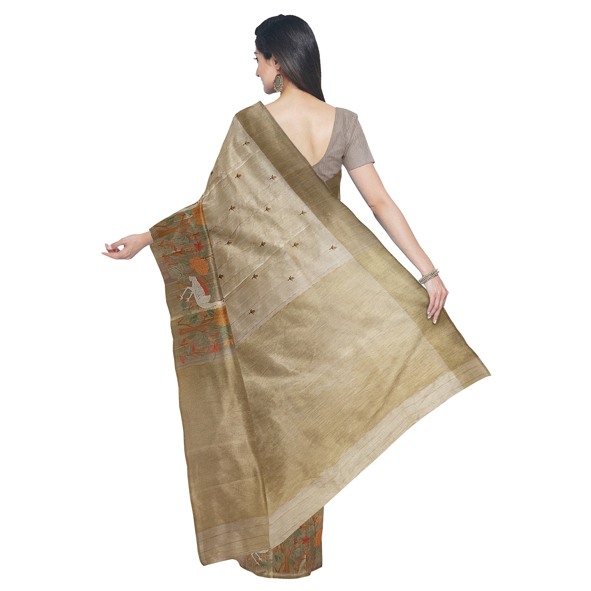 Designer Flamingo Raw Silk Saree with Border – Shop Online