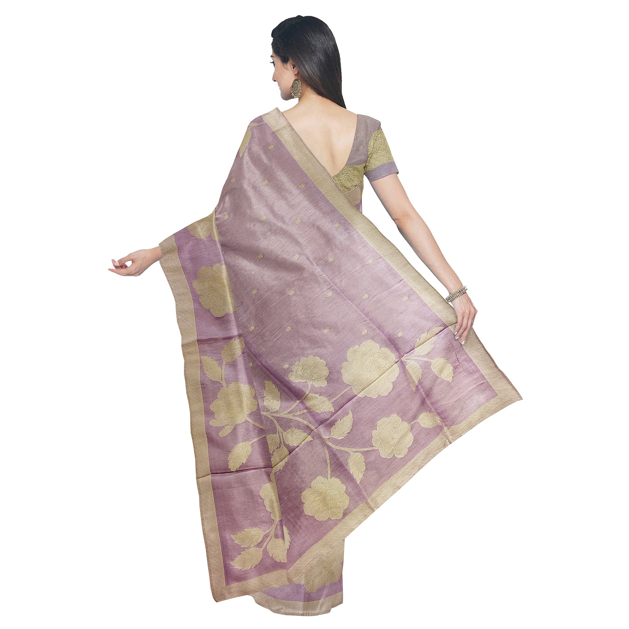 Light Lavender Fancy Silk Saree – Silver Zari Work – Shop Online