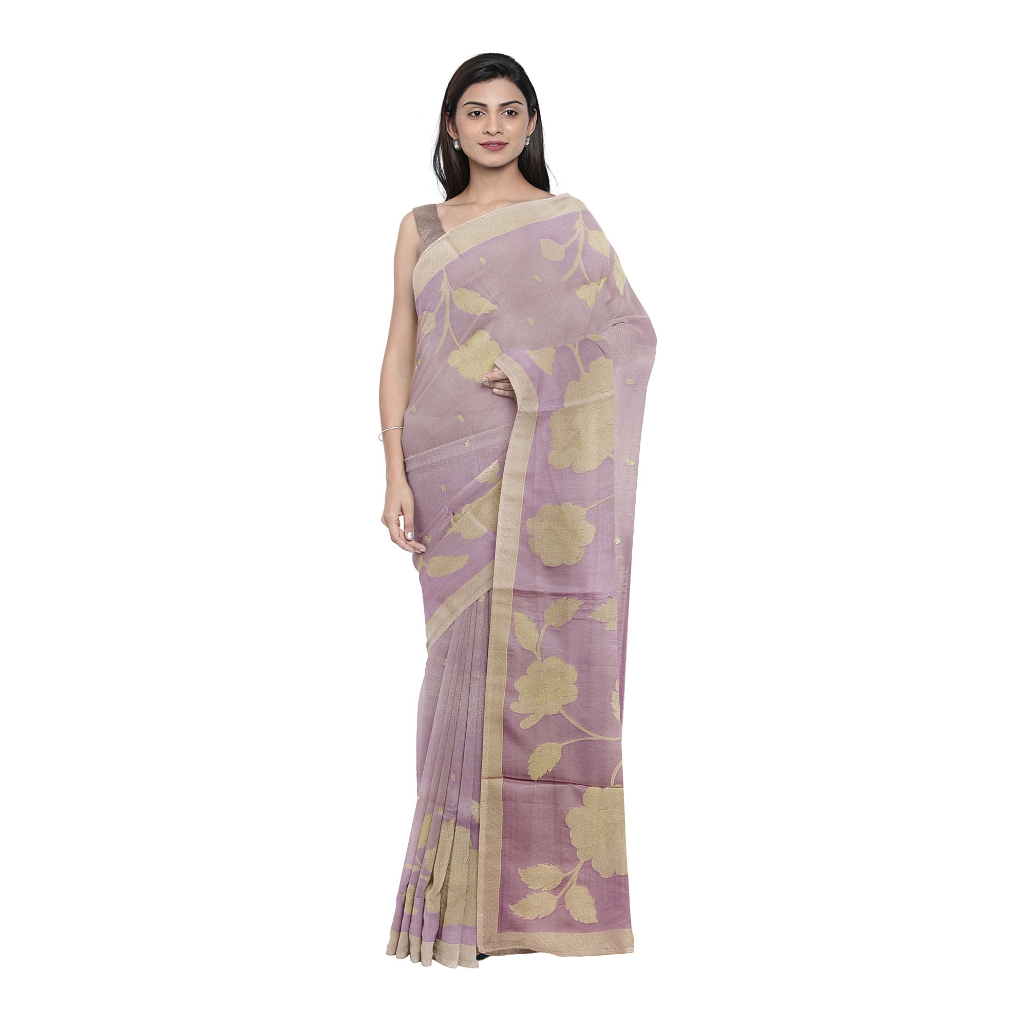 Light Lavender Fancy Silk Saree – Silver Zari Work – Shop Online
