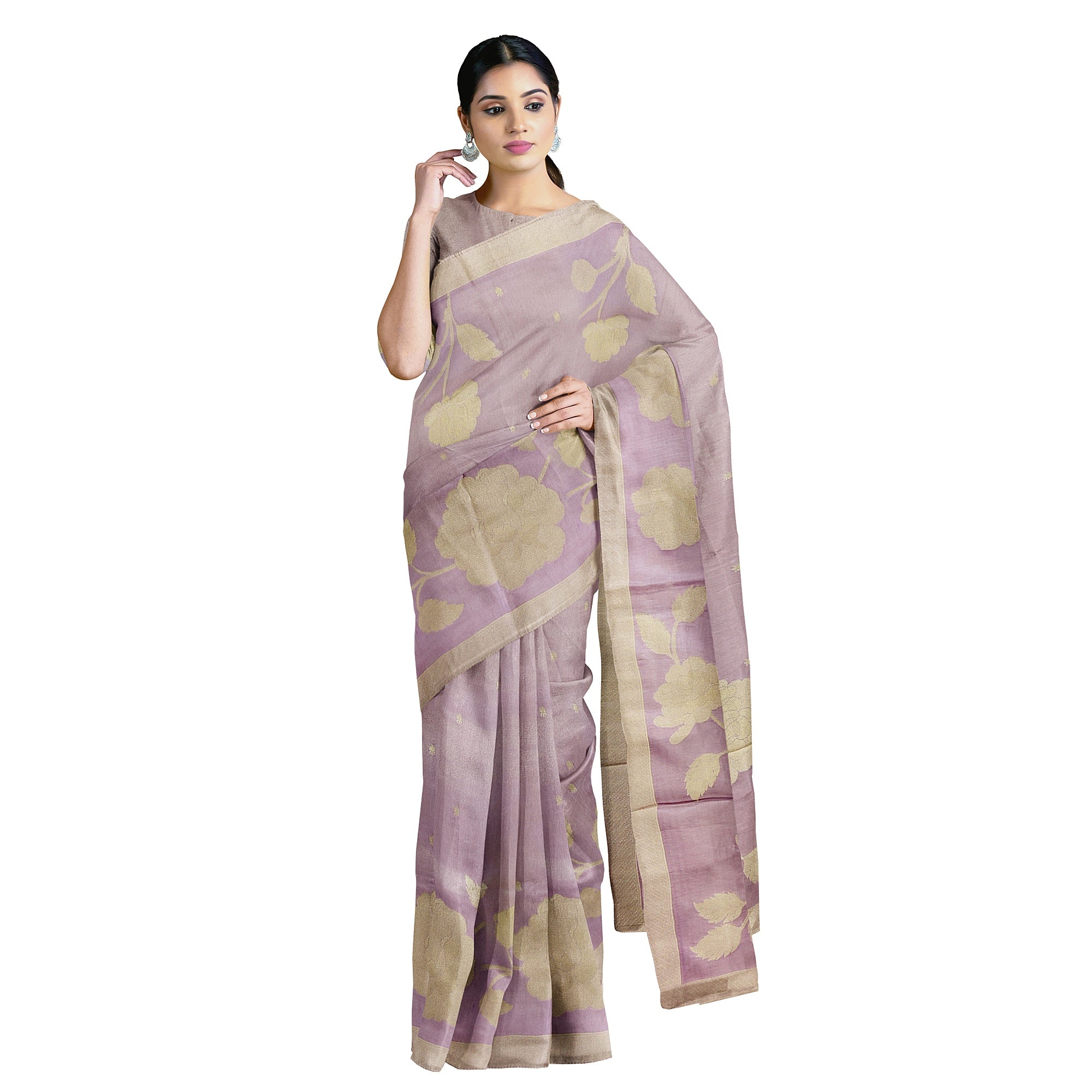 Light Lavender Fancy Silk Saree – Silver Zari Work – Shop Online