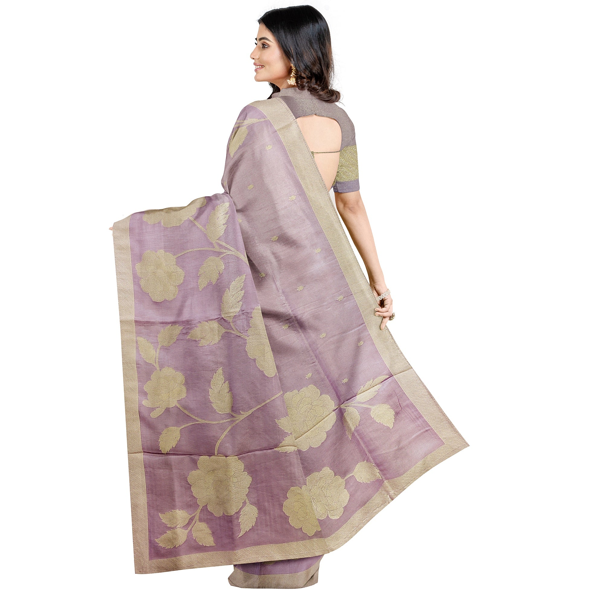 Light Lavender Fancy Silk Saree – Silver Zari Work – Shop Online