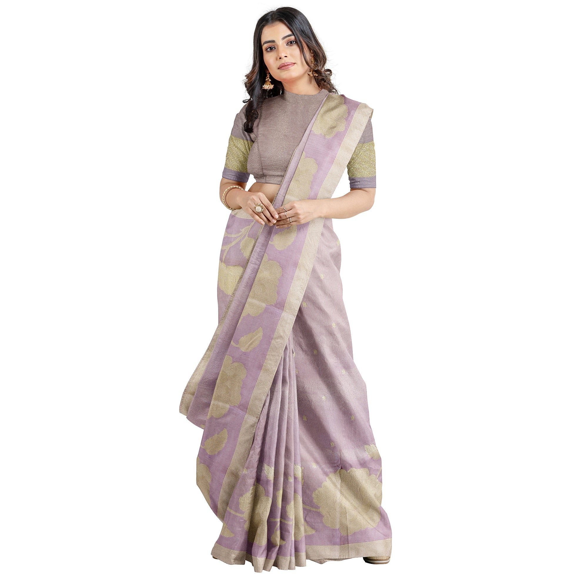 Light Lavender Fancy Silk Saree – Silver Zari Work – Shop Online