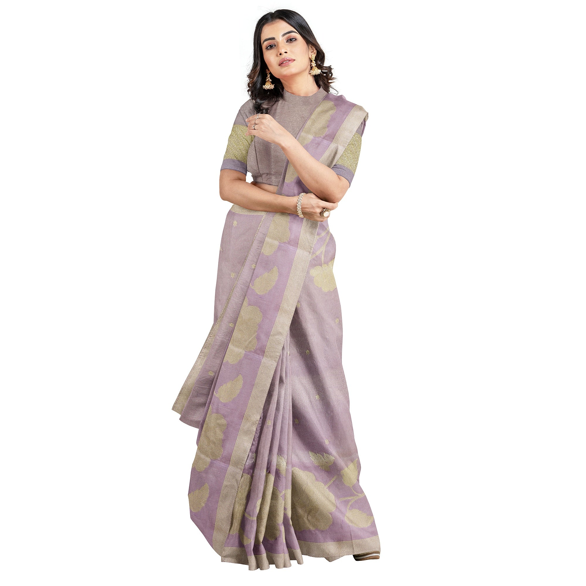 Light Lavender Fancy Silk Saree – Silver Zari Work – Shop Online