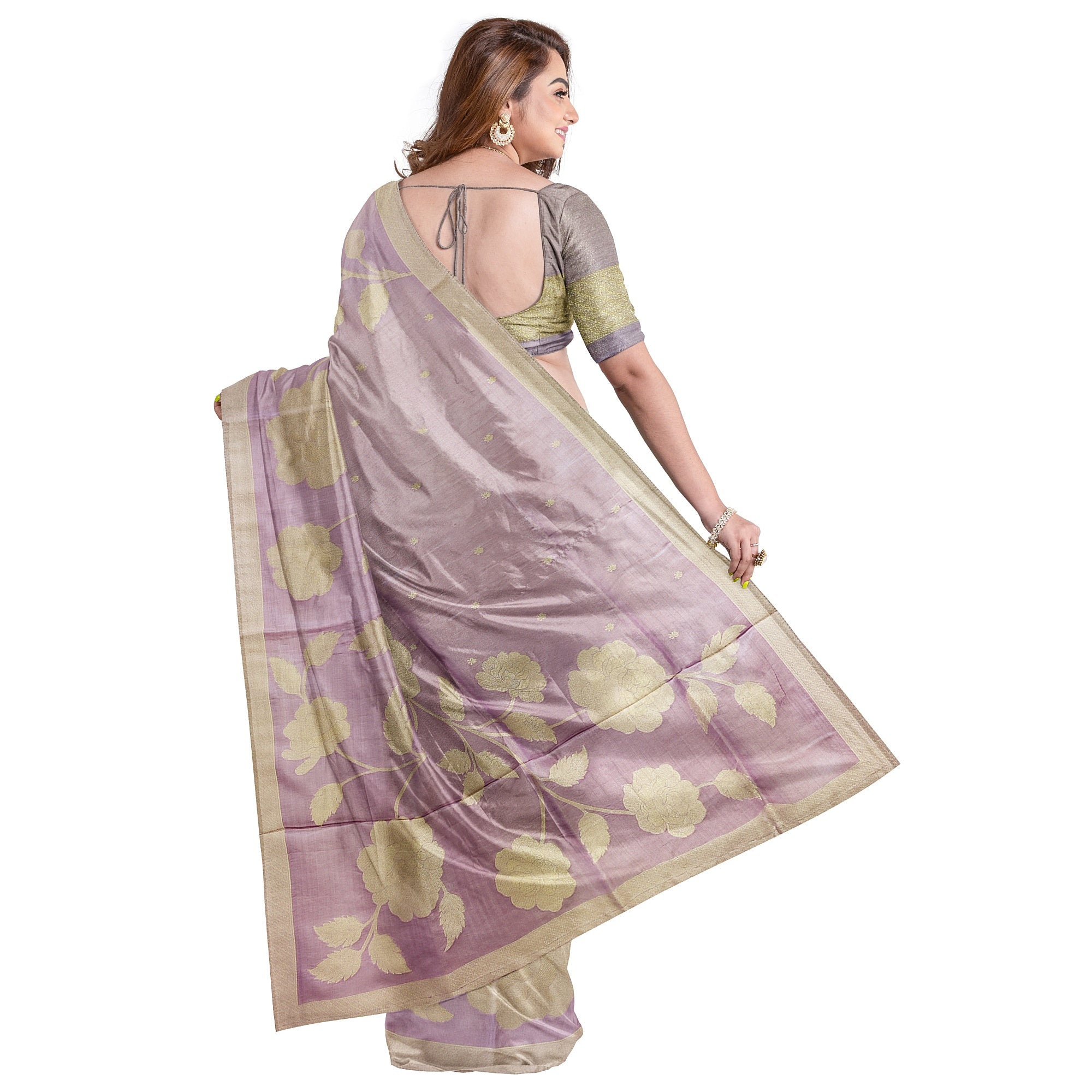 Light Lavender Fancy Silk Saree – Silver Zari Work – Shop Online
