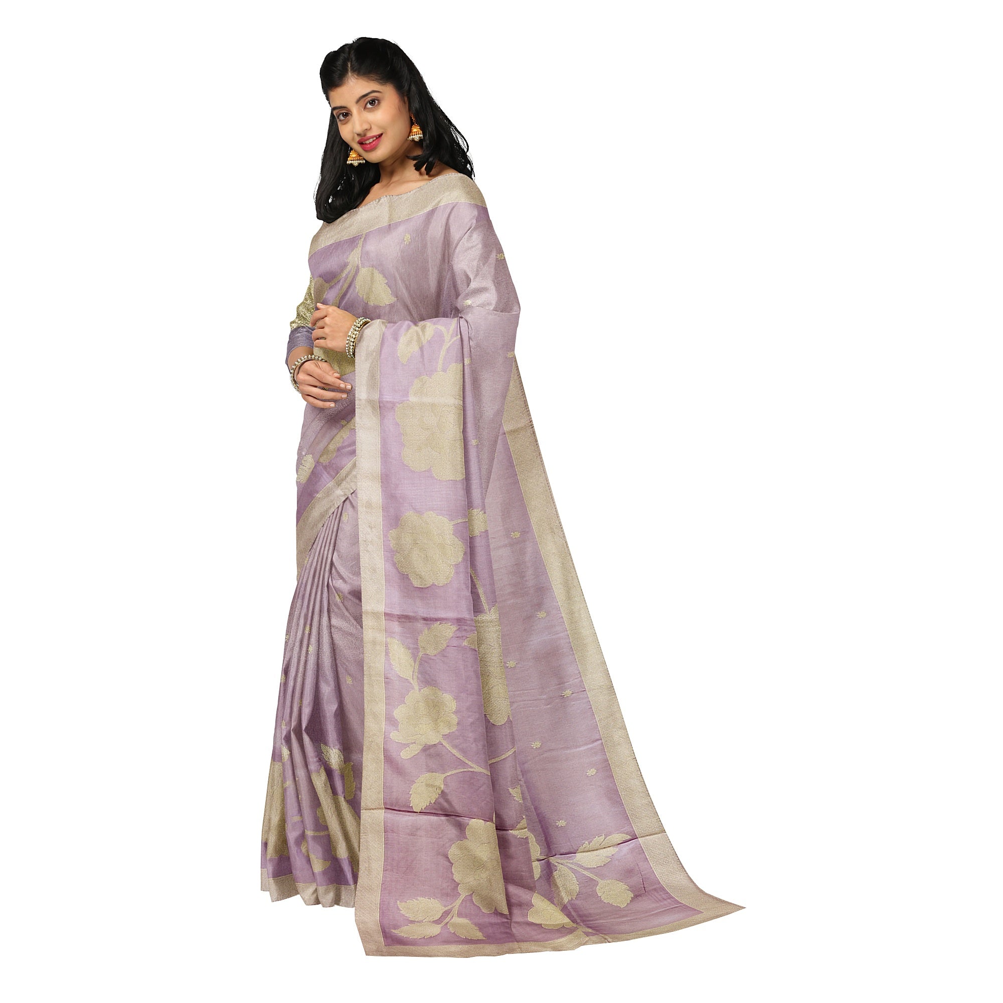Light Lavender Fancy Silk Saree – Silver Zari Work – Shop Online