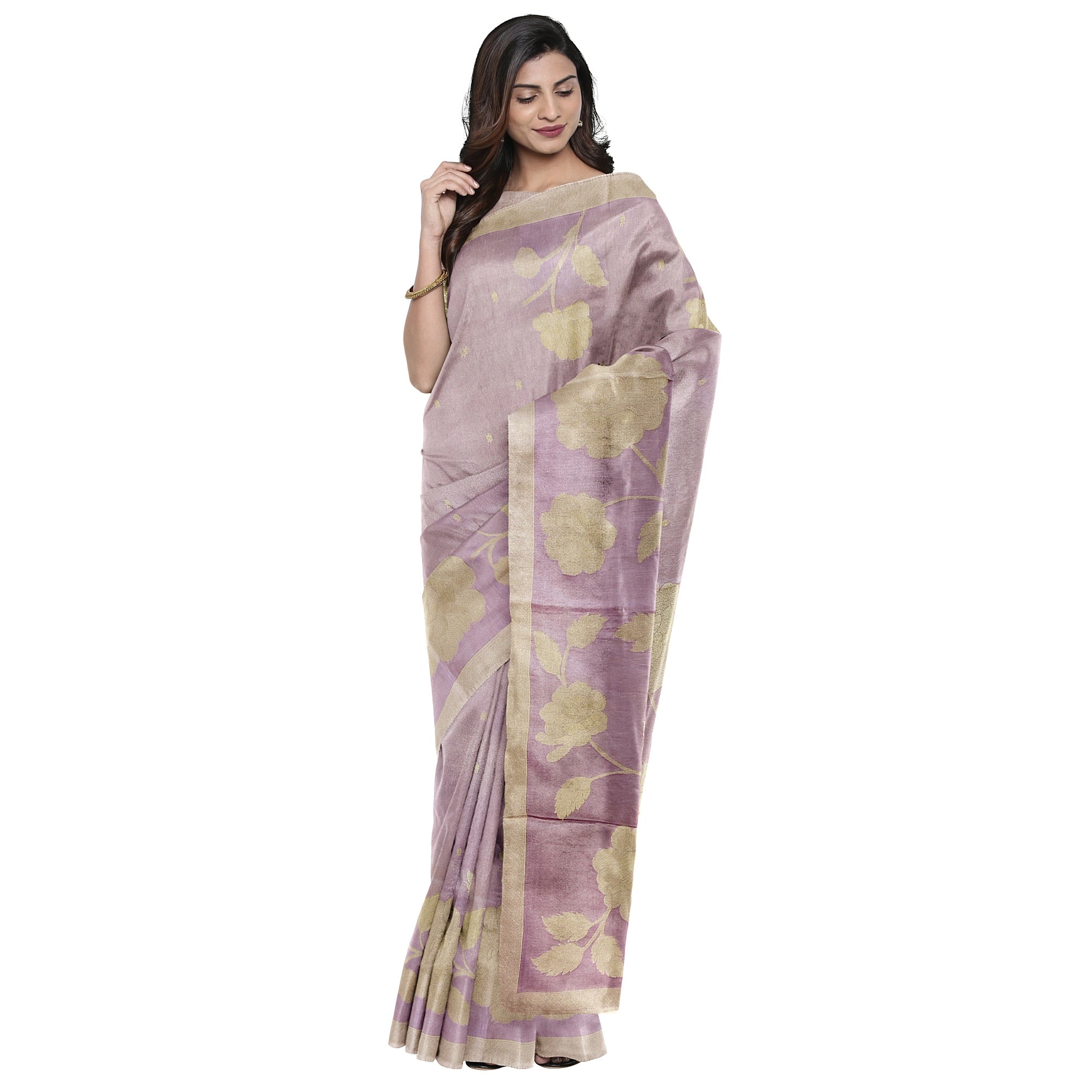 Light Lavender Fancy Silk Saree – Silver Zari Work – Shop Online