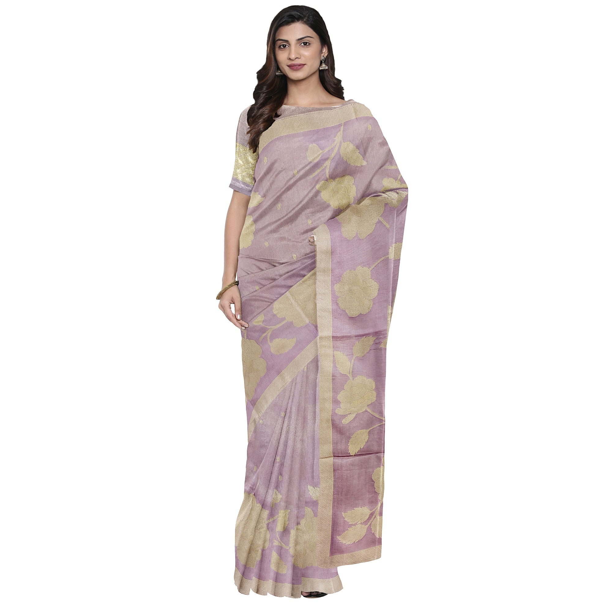 Light Lavender Fancy Silk Saree – Silver Zari Work – Shop Online