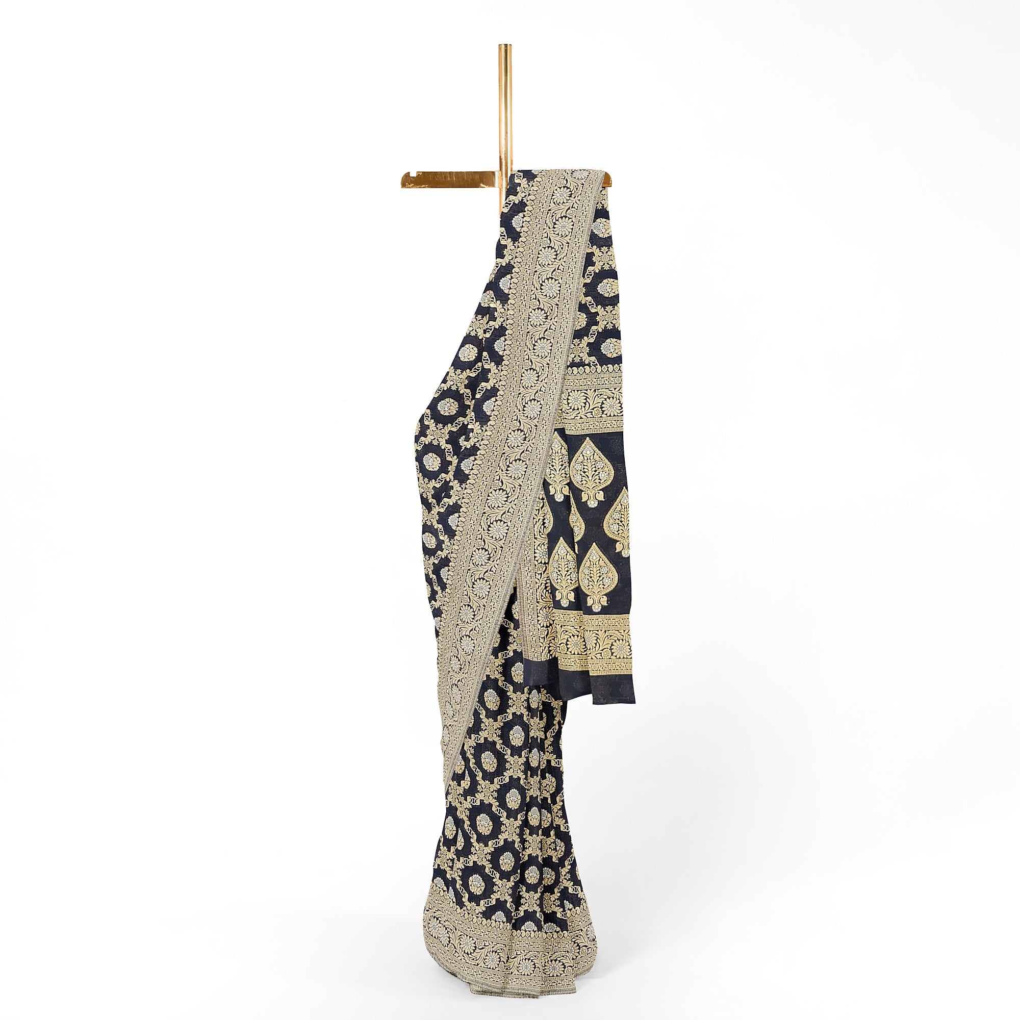 Black Semi Georgette Silk Saree with Zari Border – Timeless Grace in Lightweight Drape Online - New Sudarshan Silks`