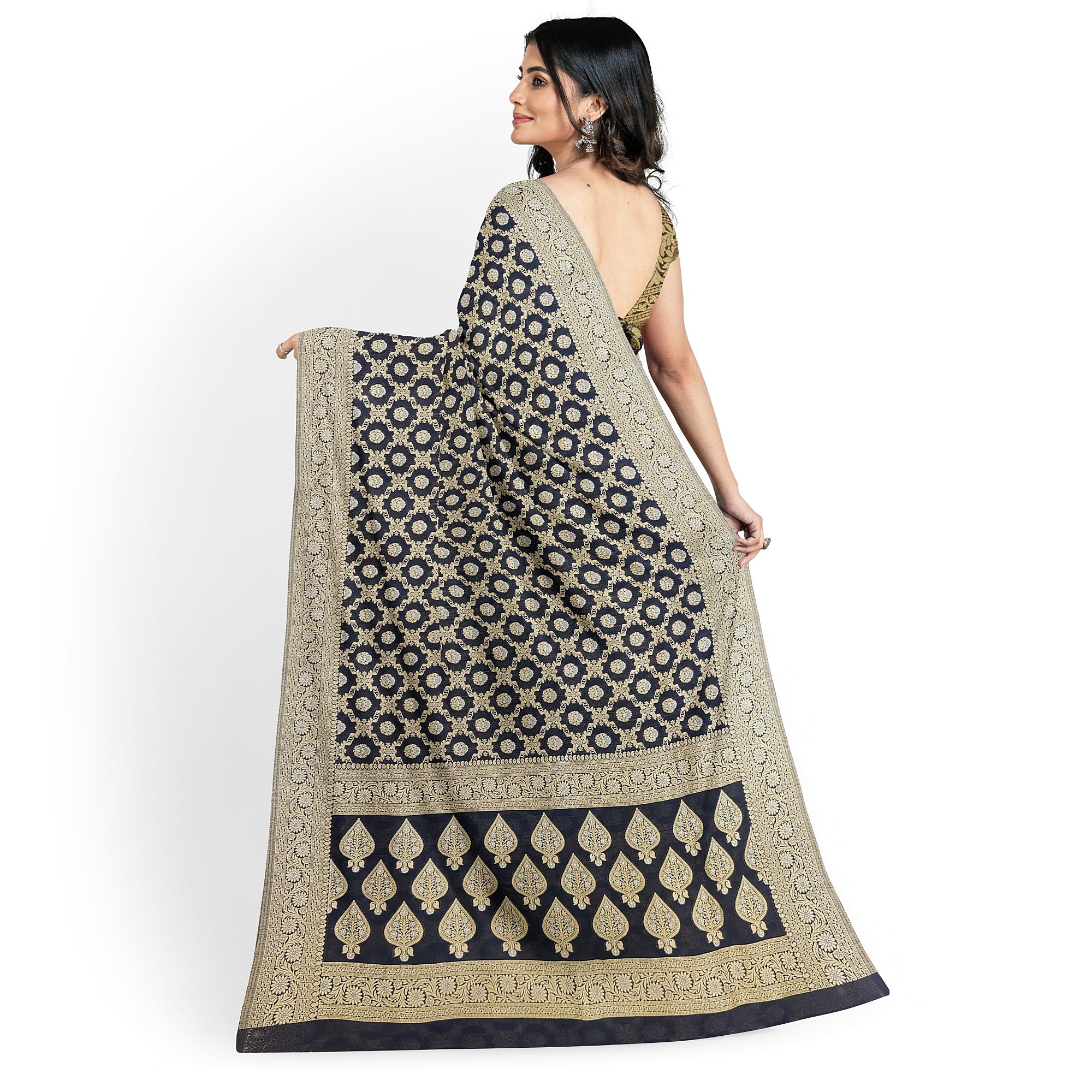 Black Semi Georgette Silk Saree with Zari Border – Timeless Grace in Lightweight Drape Online - New Sudarshan Silks`