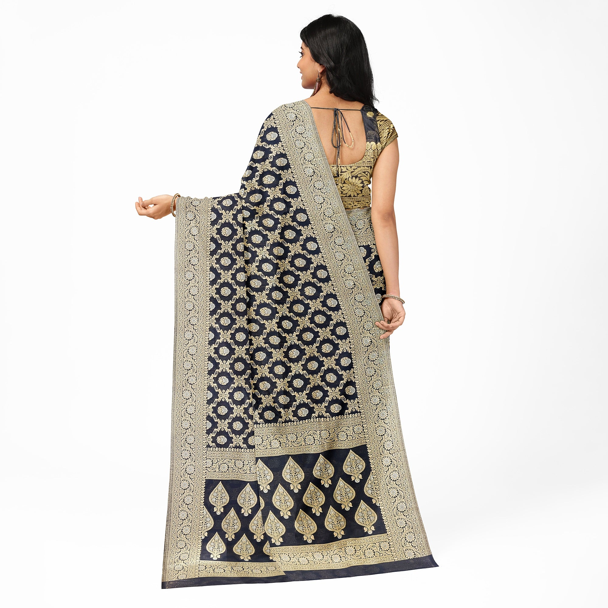 Black Semi Georgette Silk Saree with Zari Border – Timeless Grace in Lightweight Drape Online - New Sudarshan Silks`