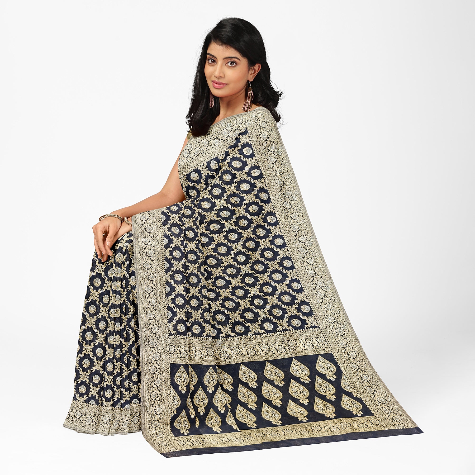 Black Semi Georgette Silk Saree with Zari Border – Timeless Grace in Lightweight Drape Online - New Sudarshan Silks`