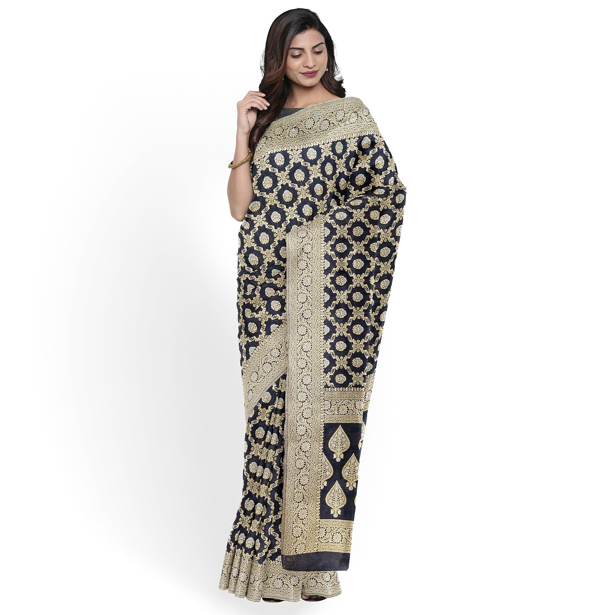 Black Semi Georgette Silk Saree with Zari Border – Timeless Grace in Lightweight Drape Online - New Sudarshan Silks`