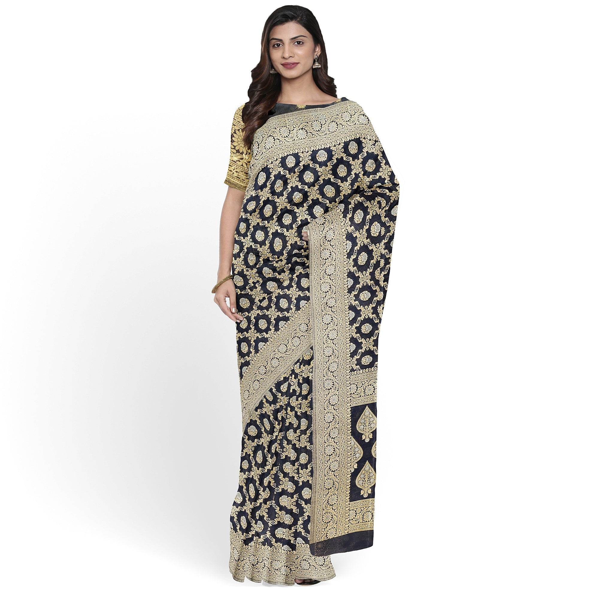 Black Semi Georgette Silk Saree with Zari Border – Timeless Grace in Lightweight Drape Online - New Sudarshan Silks`