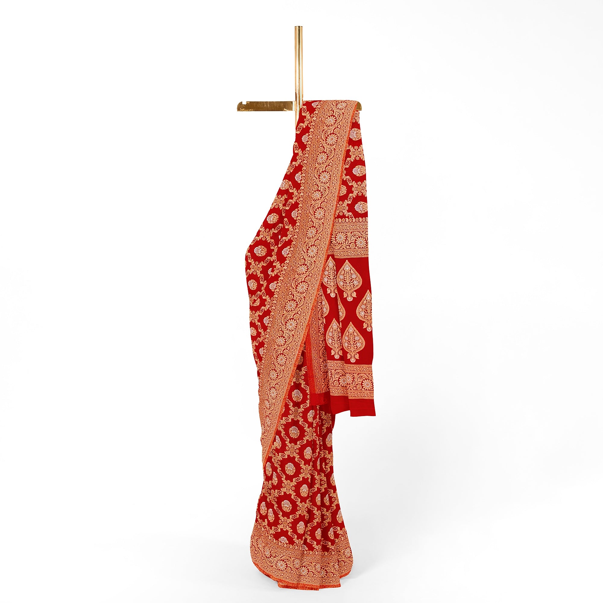 Red Semi Georgette Silk Saree with Zari Work – Festive Elegance in a Lightweight Drape Online - New Sudarshan Silks`