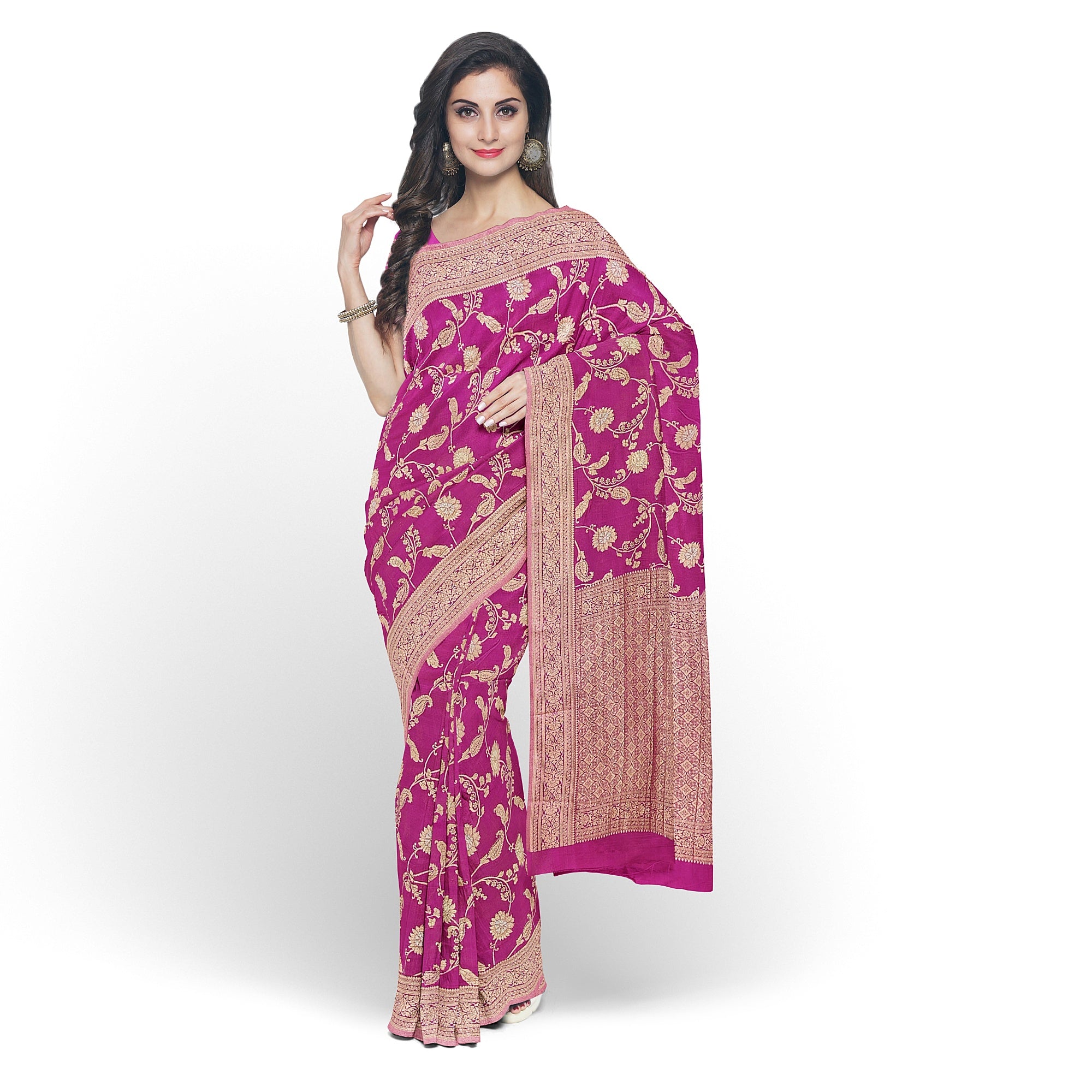 Onion Shade Semi Georgette Silk Saree with Zari Accents – Lightweight Festive Saree Online - New Sudarshan Silks`